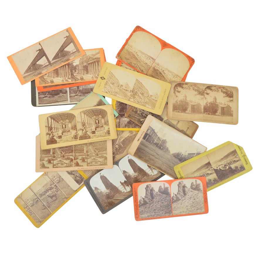 21 Early 20th Century Stereoscopic Cards with Western and Railway Themes