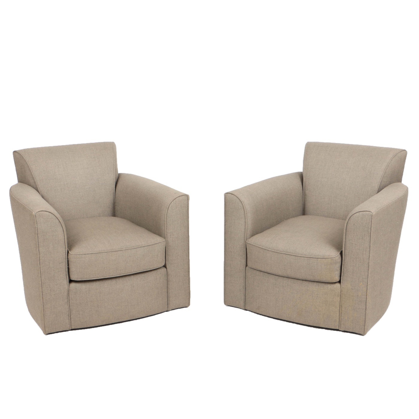 Pair of Donghia "Noble" Swivel Chairs and Ottoman