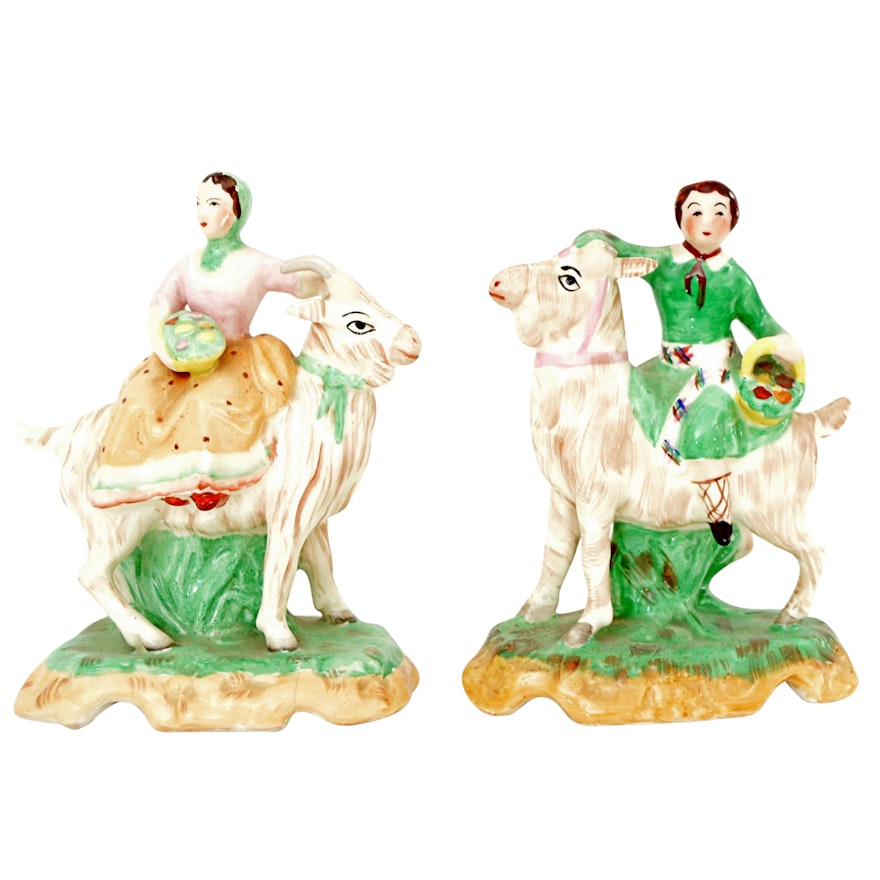 Pair of Antique Staffordshire Pottery Figurines