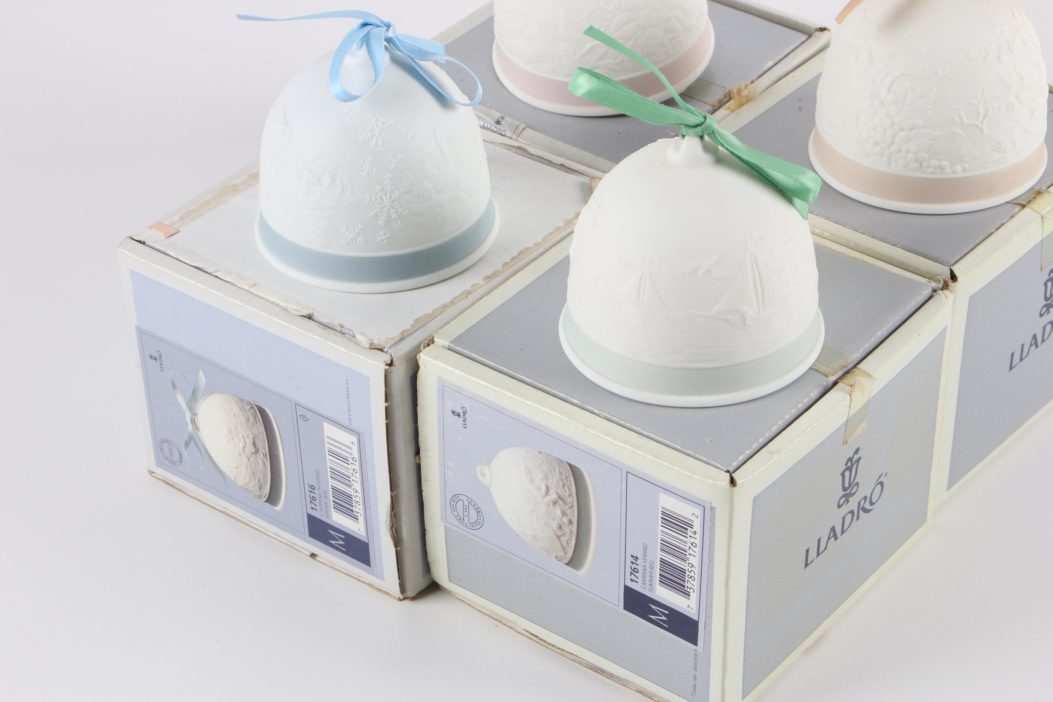 Lladró Collectors Society "Four Seasons" Porcelain Bells, 1991-1993