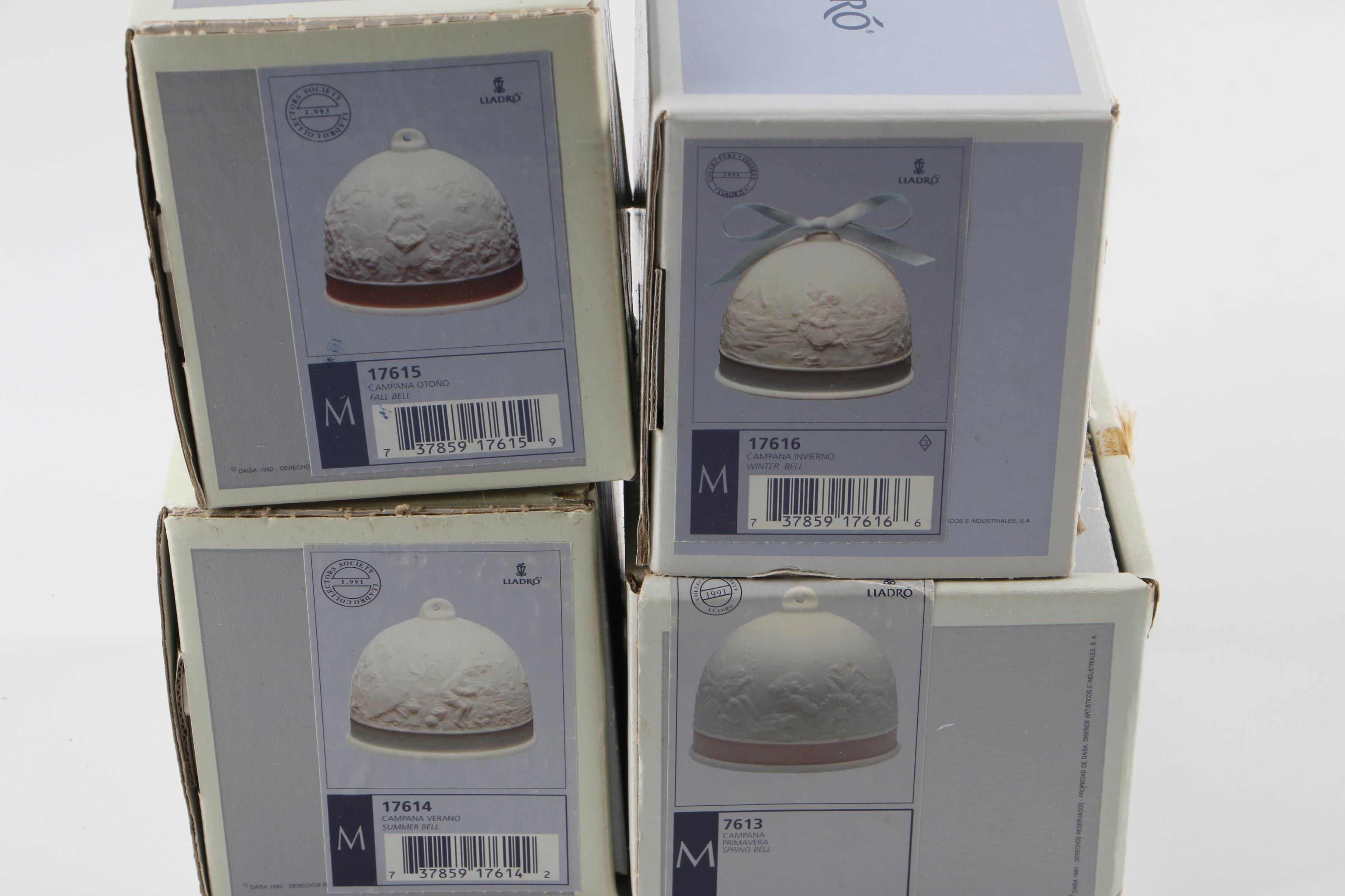 Lladró Collectors Society "Four Seasons" Porcelain Bells, 1991-1993