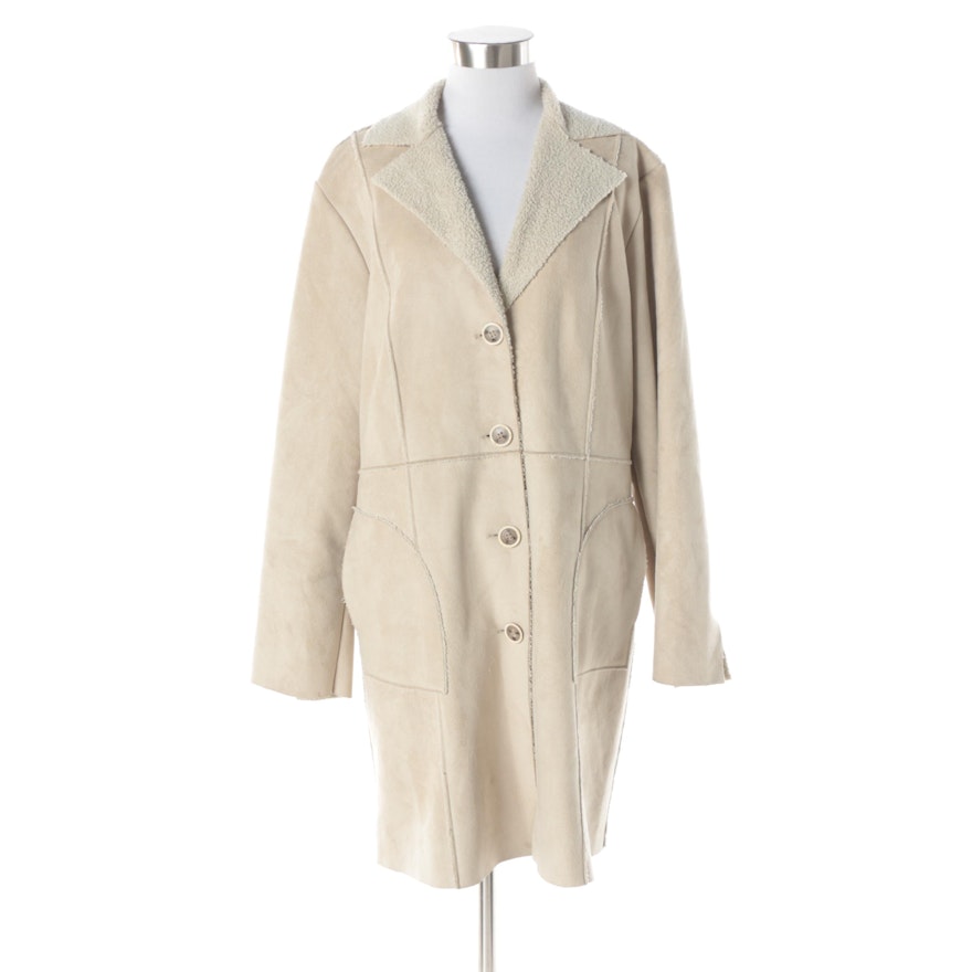 Women's Cabi Taupe Faux Suede and Shearling Coat
