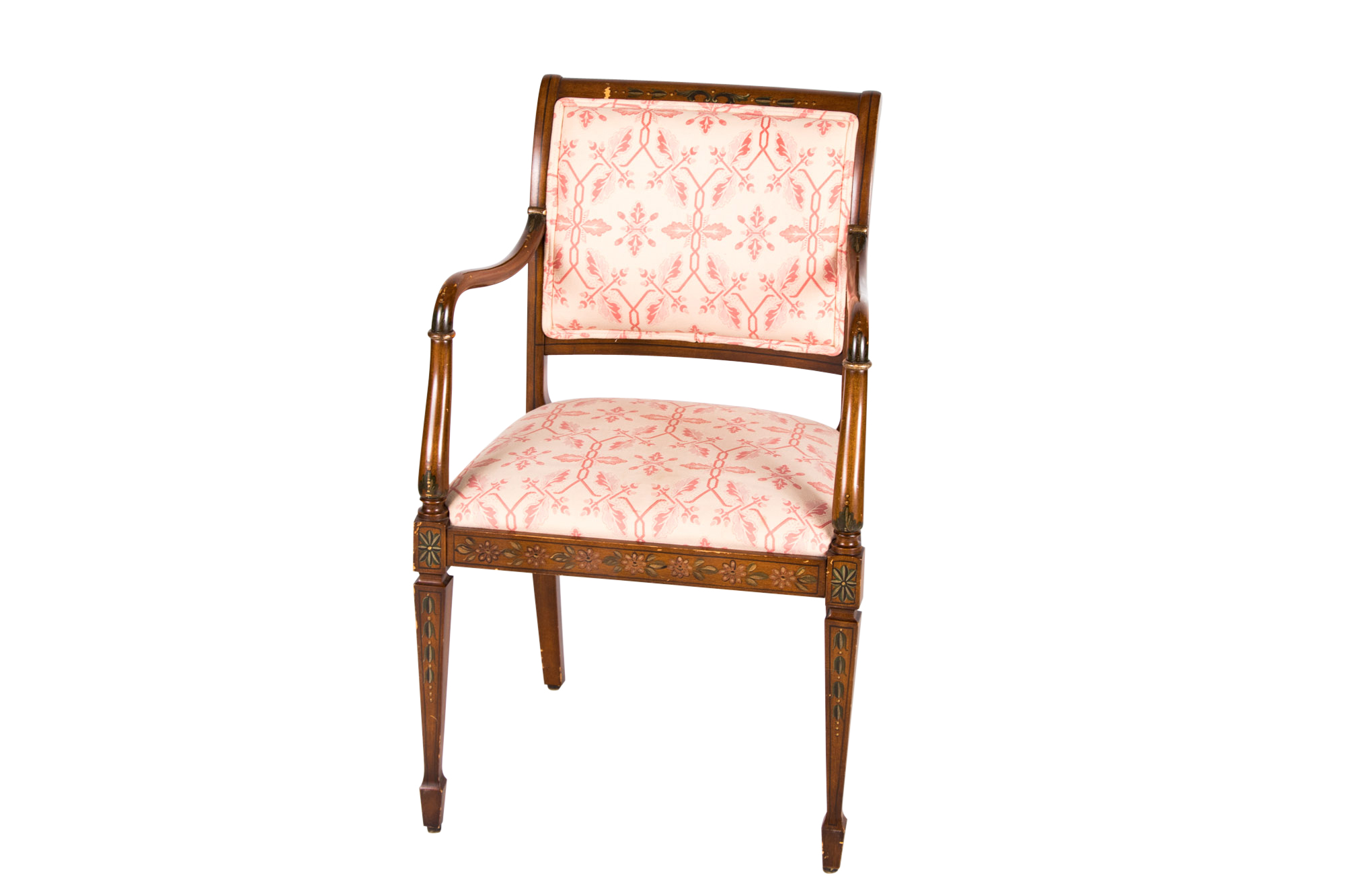 George III Style Paint-Decorated Open Armchair, 20th Century