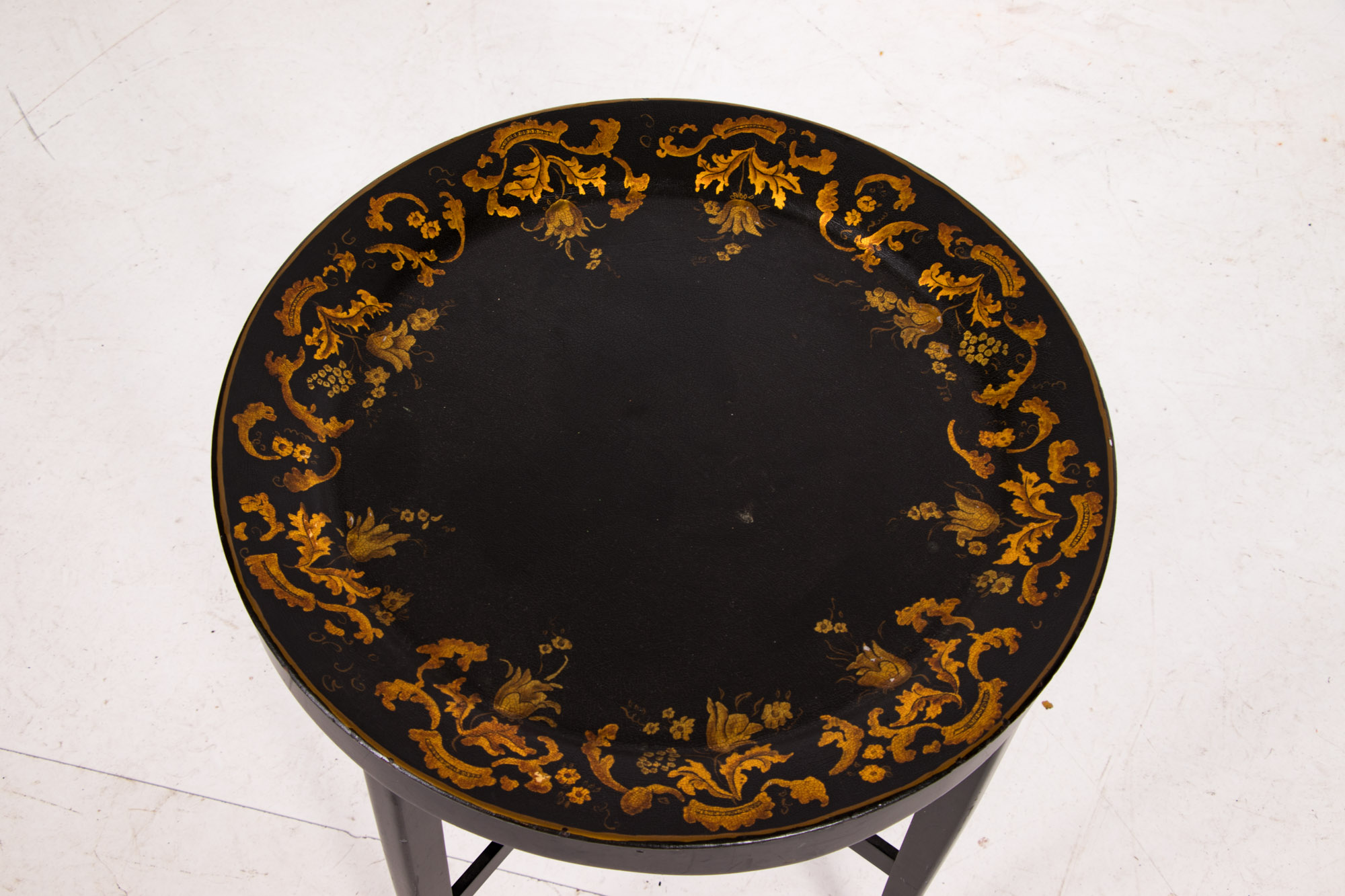 Victorian Style Black Lacquer and Parcel-Gilt Tray-on-Stand, 20th Century