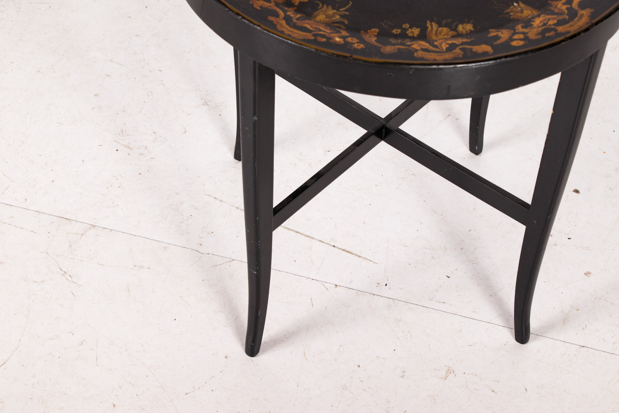 Victorian Style Black Lacquer and Parcel-Gilt Tray-on-Stand, 20th Century