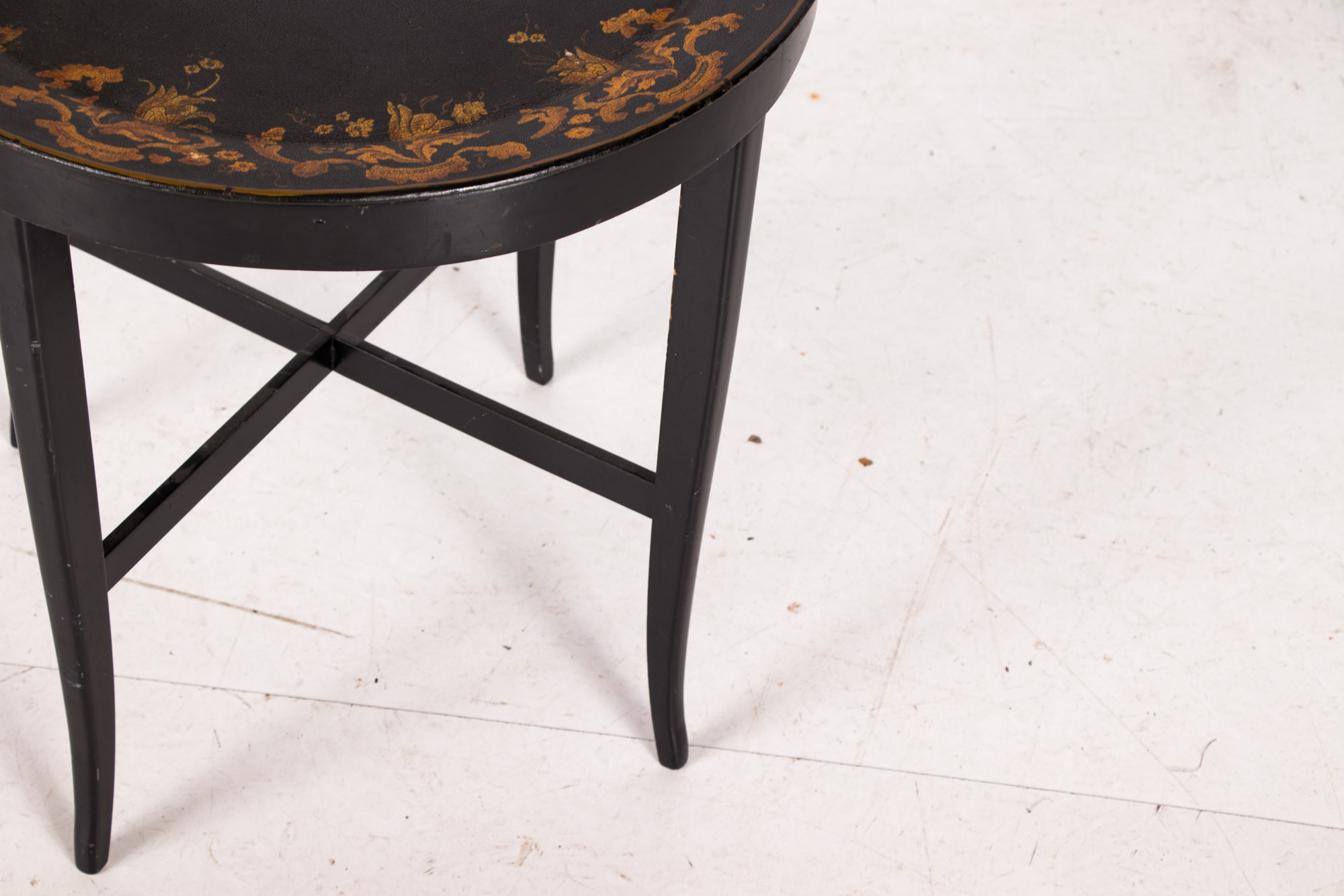 Victorian Style Black Lacquer and Parcel-Gilt Tray-on-Stand, 20th Century