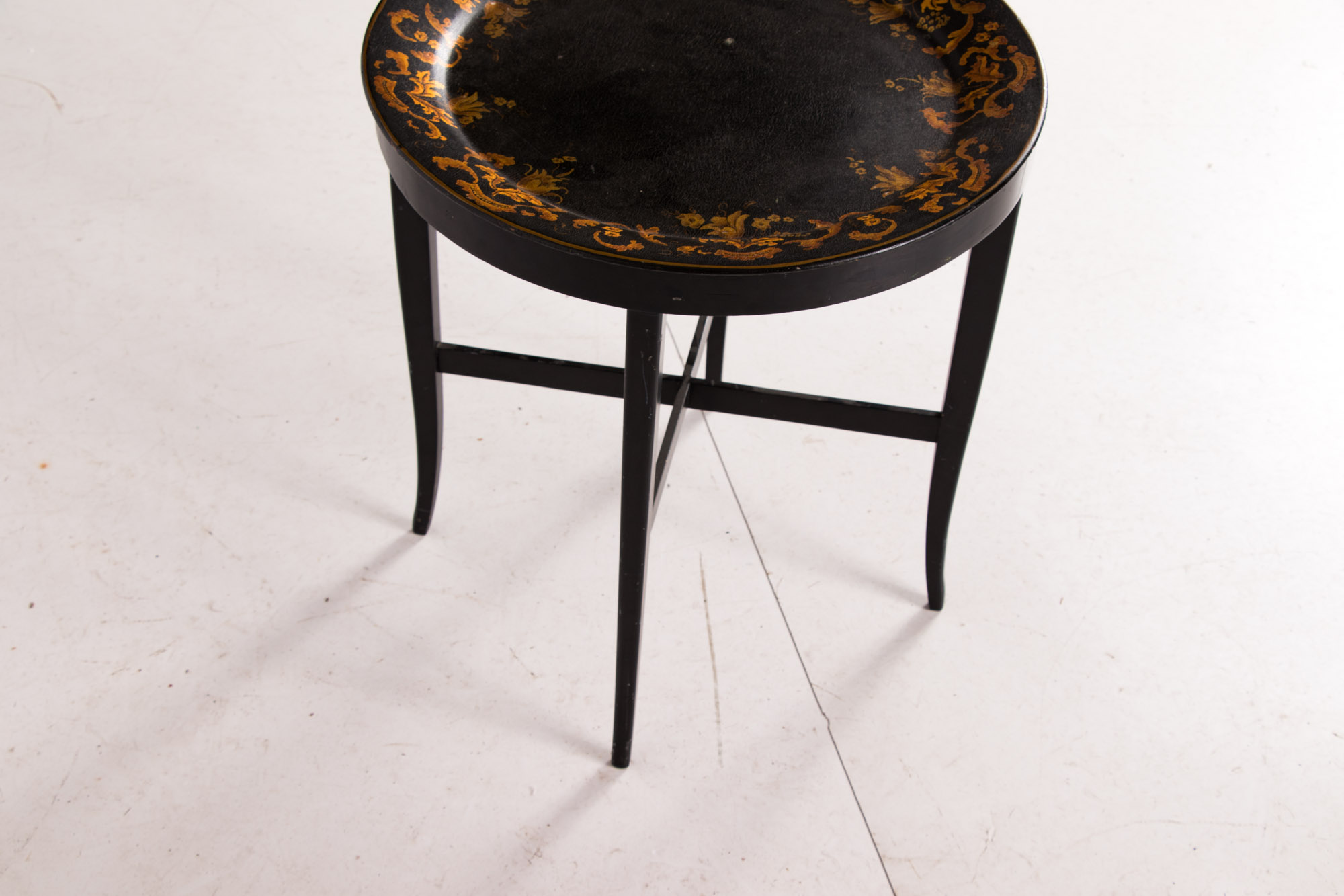 Victorian Style Black Lacquer and Parcel-Gilt Tray-on-Stand, 20th Century