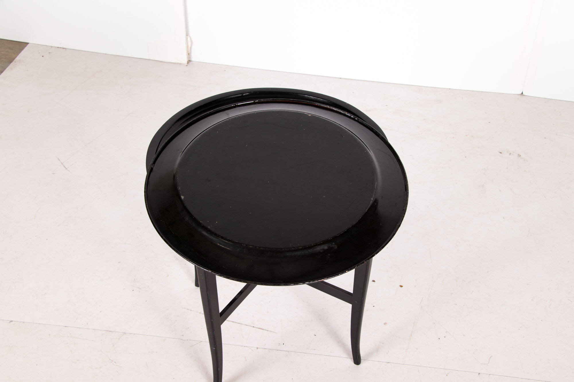 Victorian Style Black Lacquer and Parcel-Gilt Tray-on-Stand, 20th Century