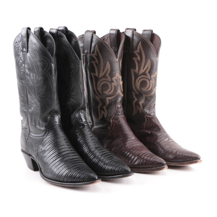 Women's Justin Black and Brown Leather and Lizard Western Boots