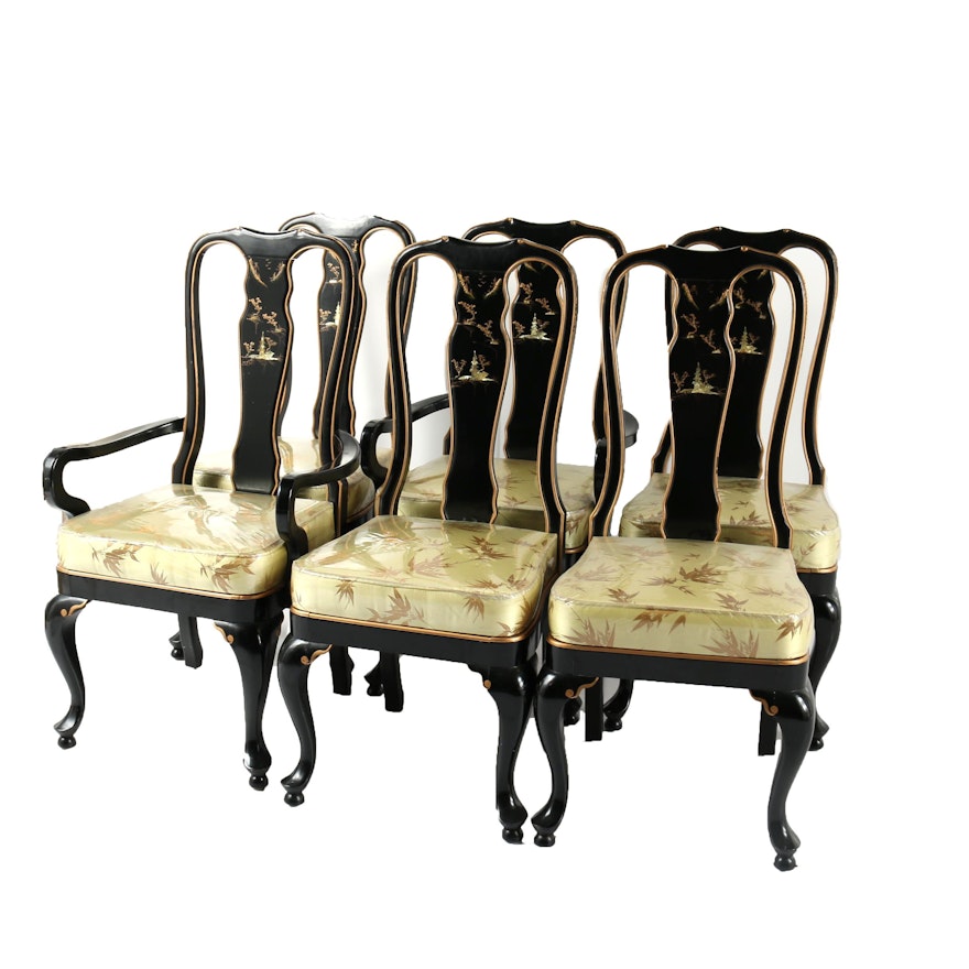 Vintage Chinese Black Lacquered Dining Chairs