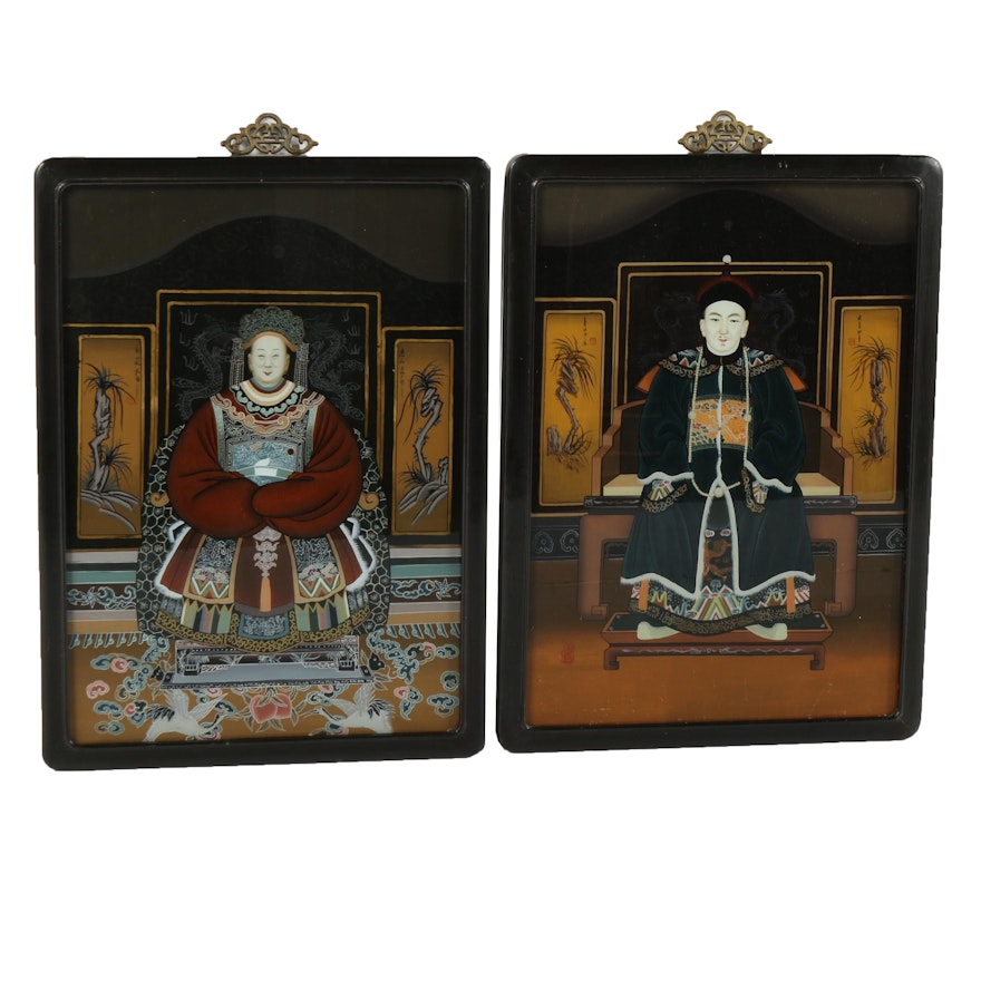 Chinese Reverse Painted Glass Portraits