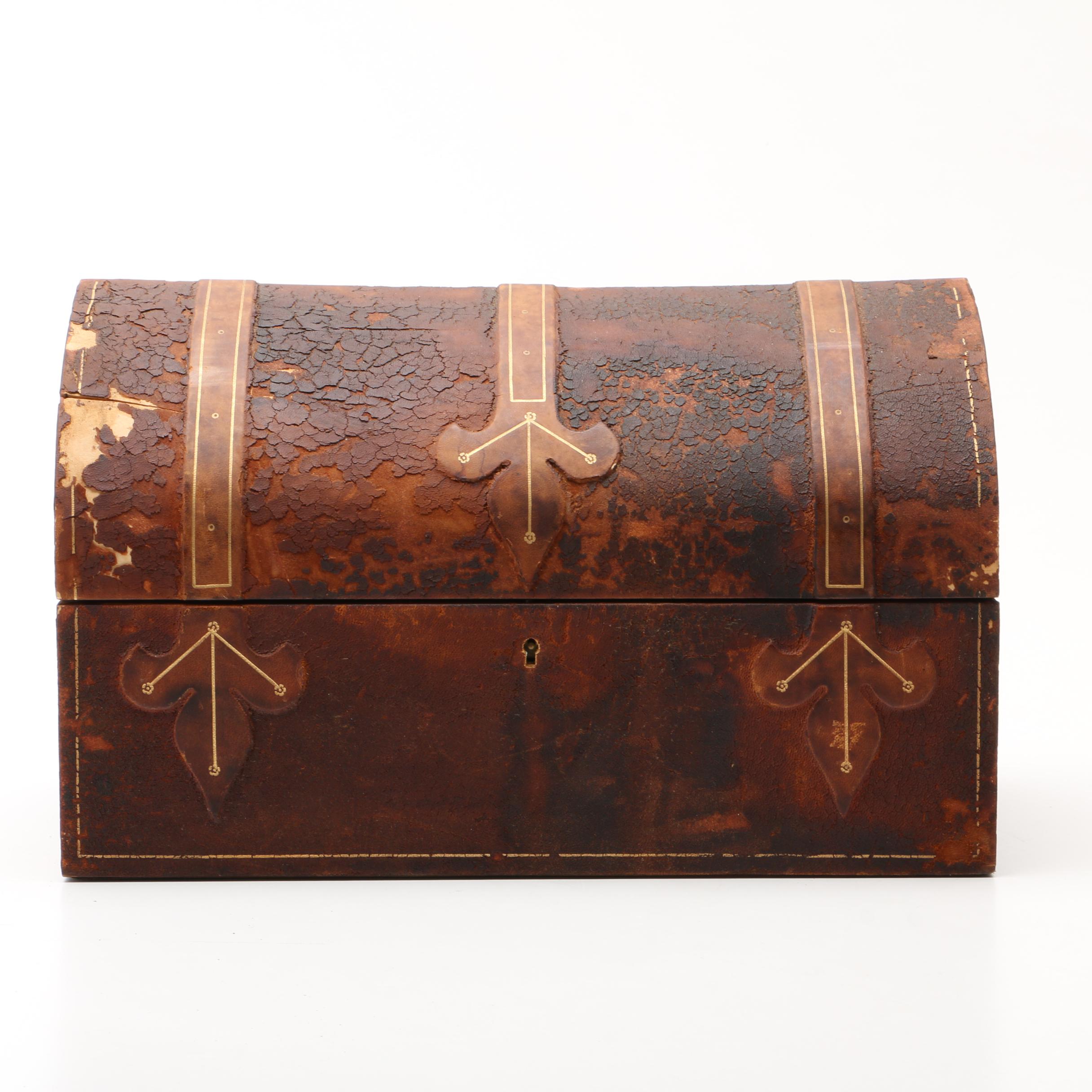 Italian Gilt Tooled Leather Domed Jewelry Casket, 20th Century