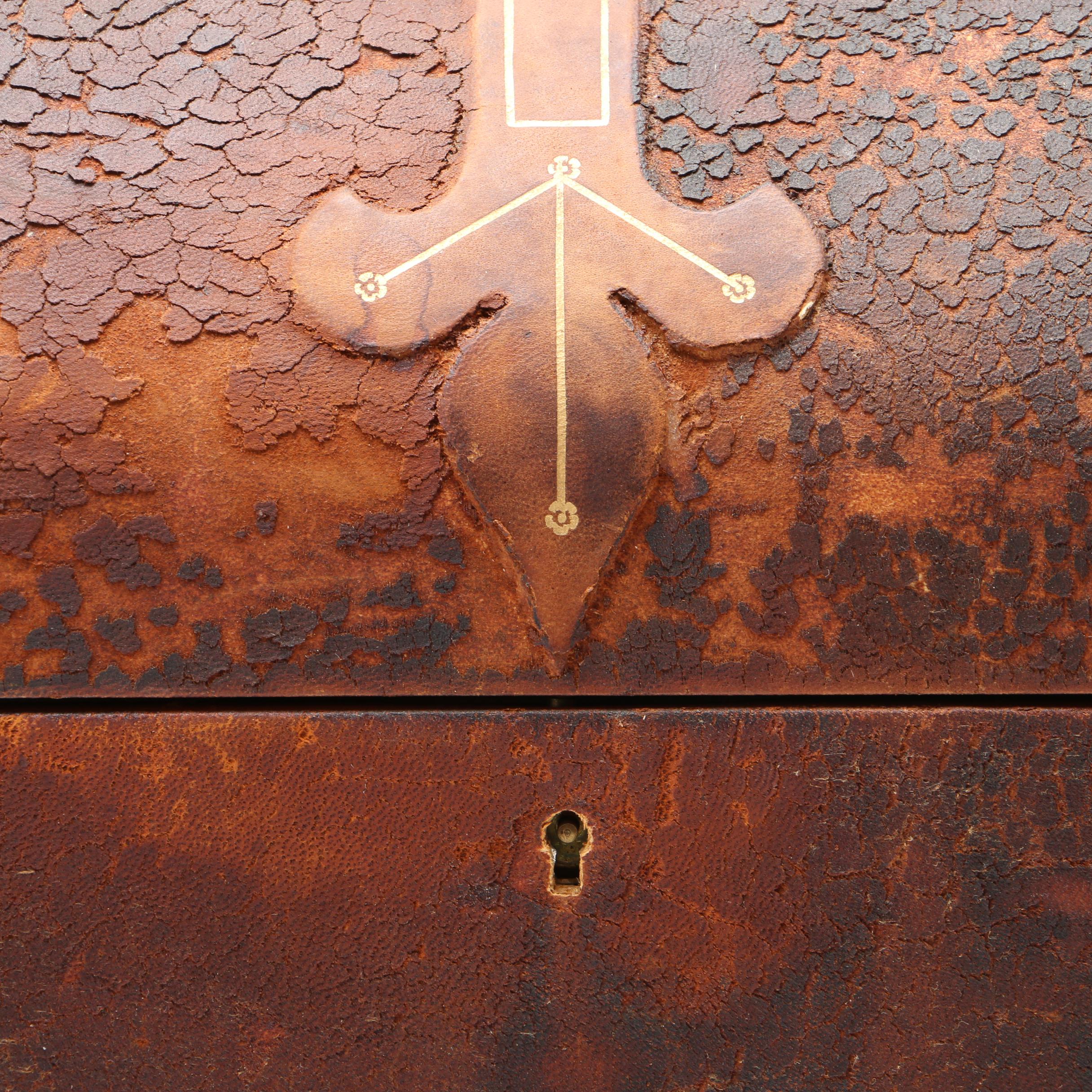 Italian Gilt Tooled Leather Domed Jewelry Casket, 20th Century