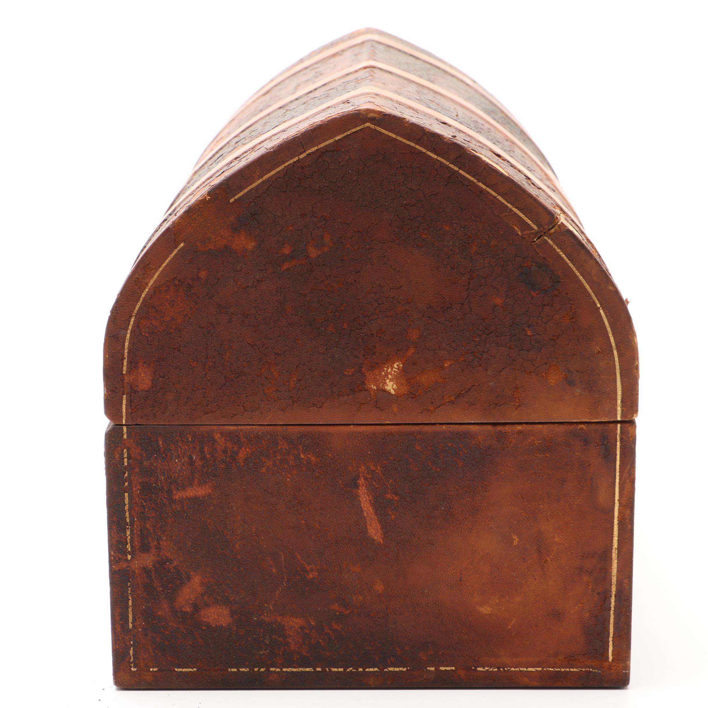 Italian Gilt Tooled Leather Domed Jewelry Casket, 20th Century