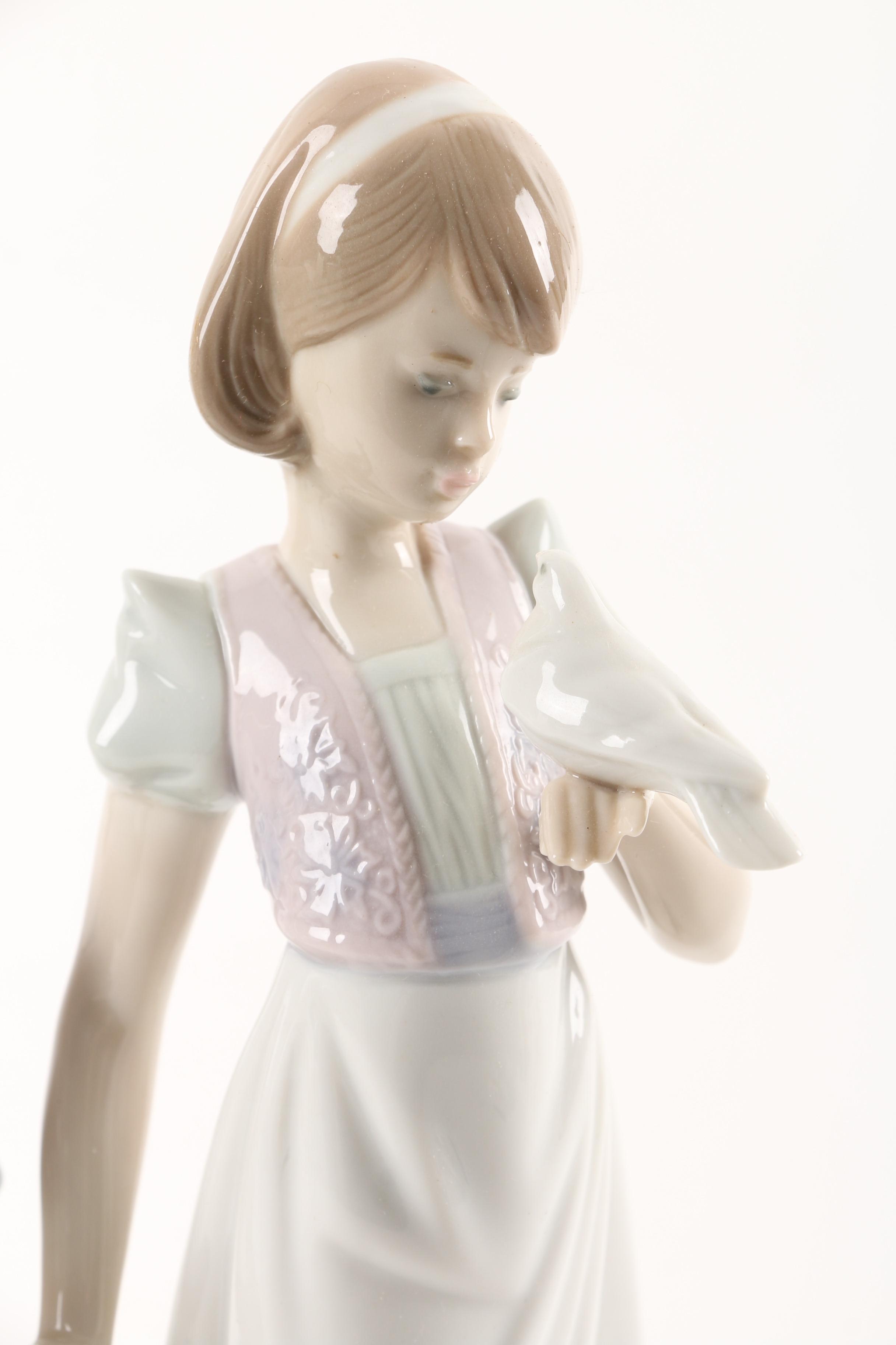 Lladró "Garden Song" and 1991 "Summer Stroll" Hand-Painted Porcelain Figurines