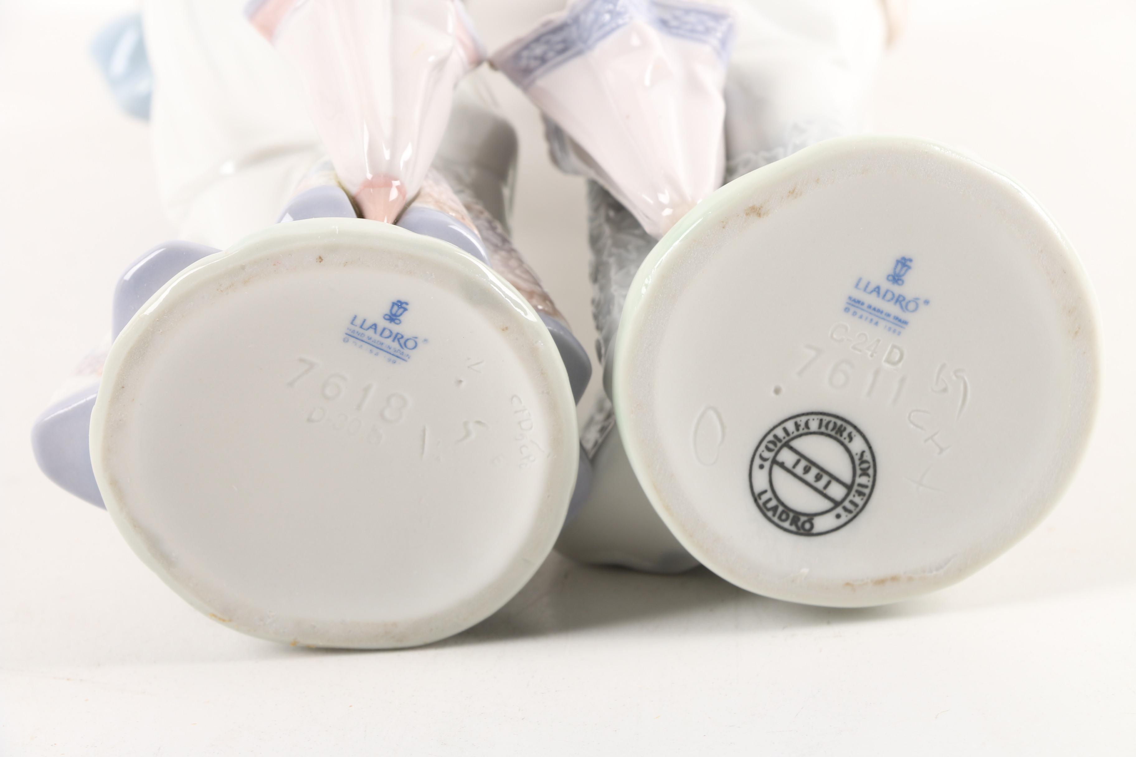 Lladró "Garden Song" and 1991 "Summer Stroll" Hand-Painted Porcelain Figurines