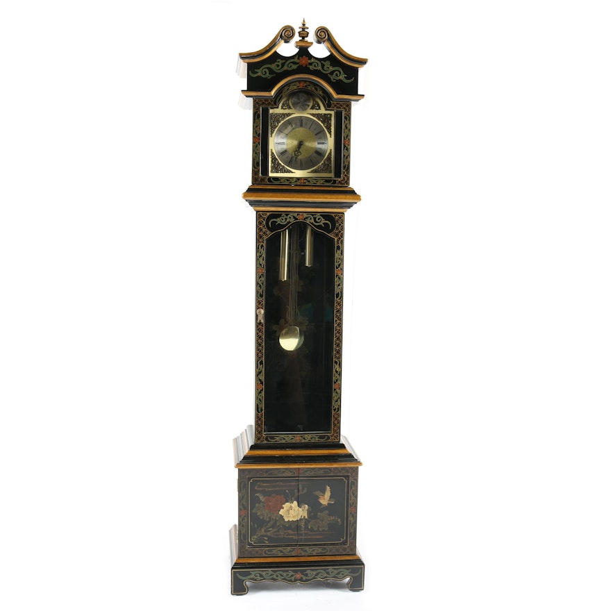 Chinoiserie Black Lacquer Grandfather Clock