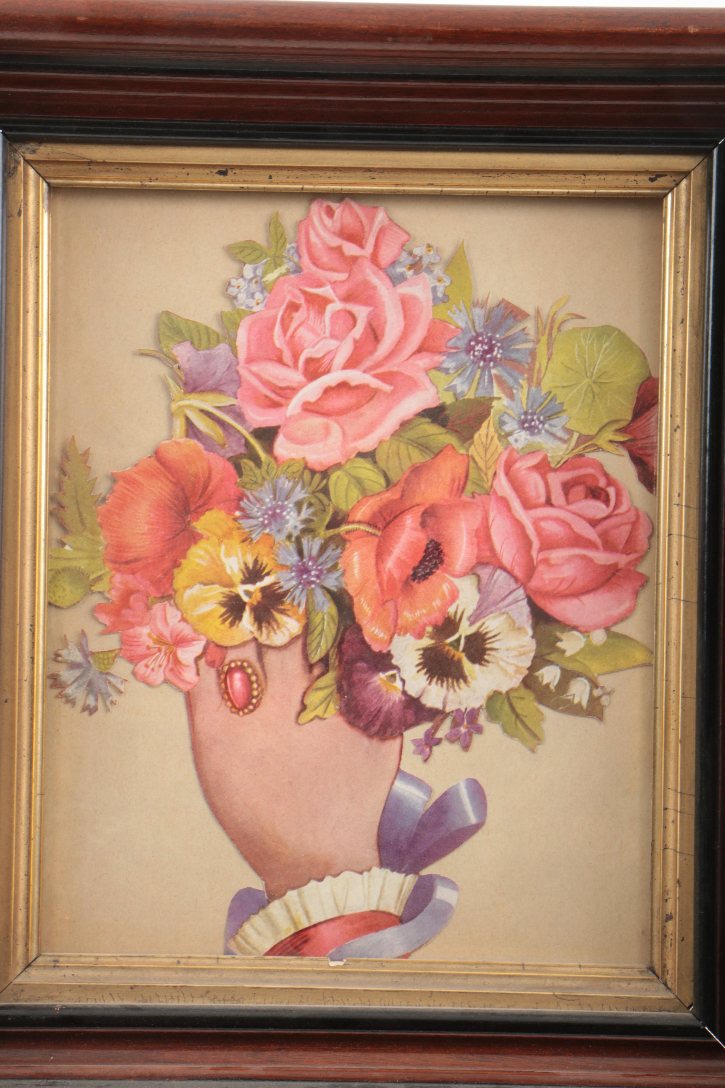 Victorian Offset Lithograph on Paper of a Floral Bouquet