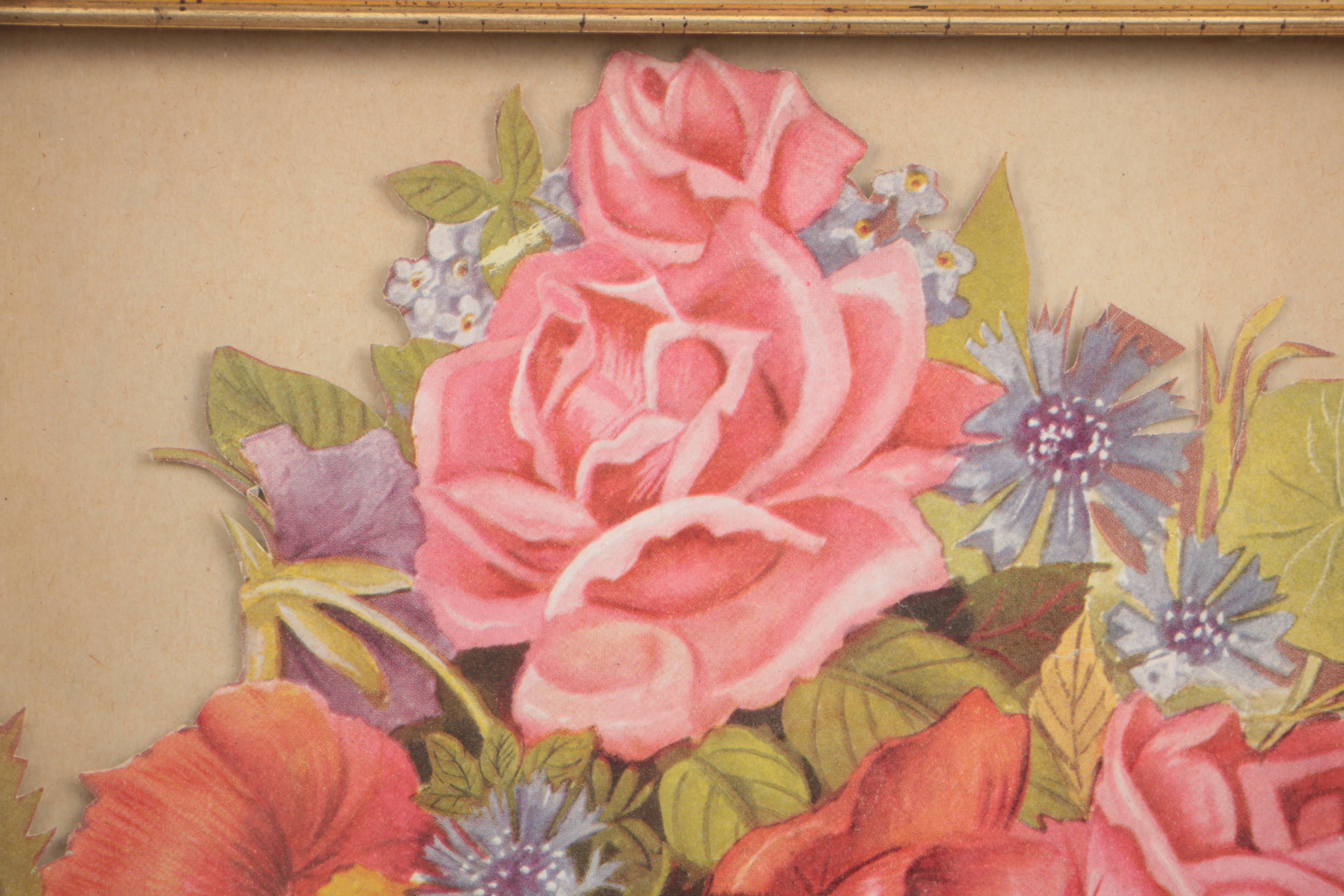 Victorian Offset Lithograph on Paper of a Floral Bouquet