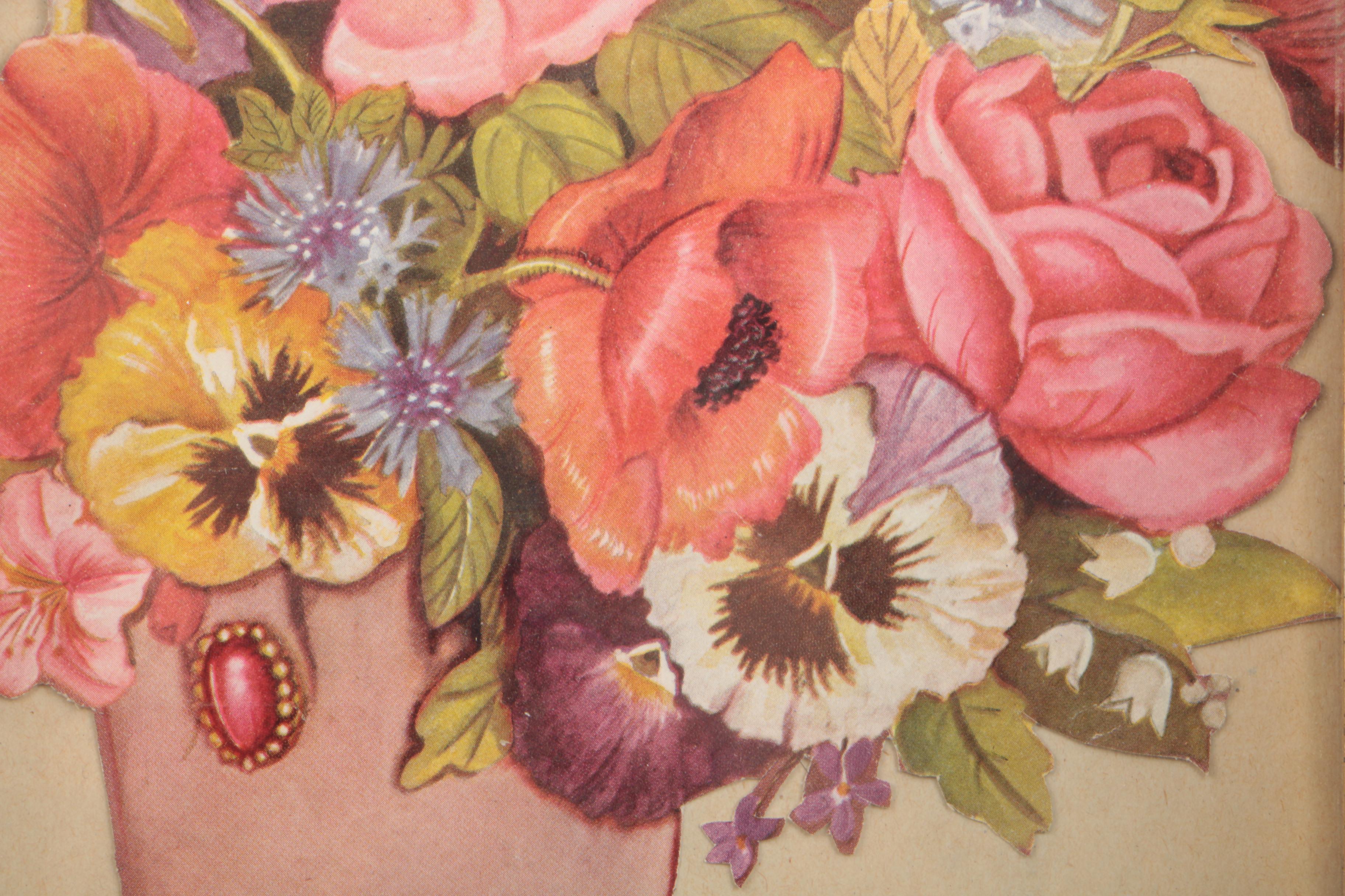 Victorian Offset Lithograph on Paper of a Floral Bouquet