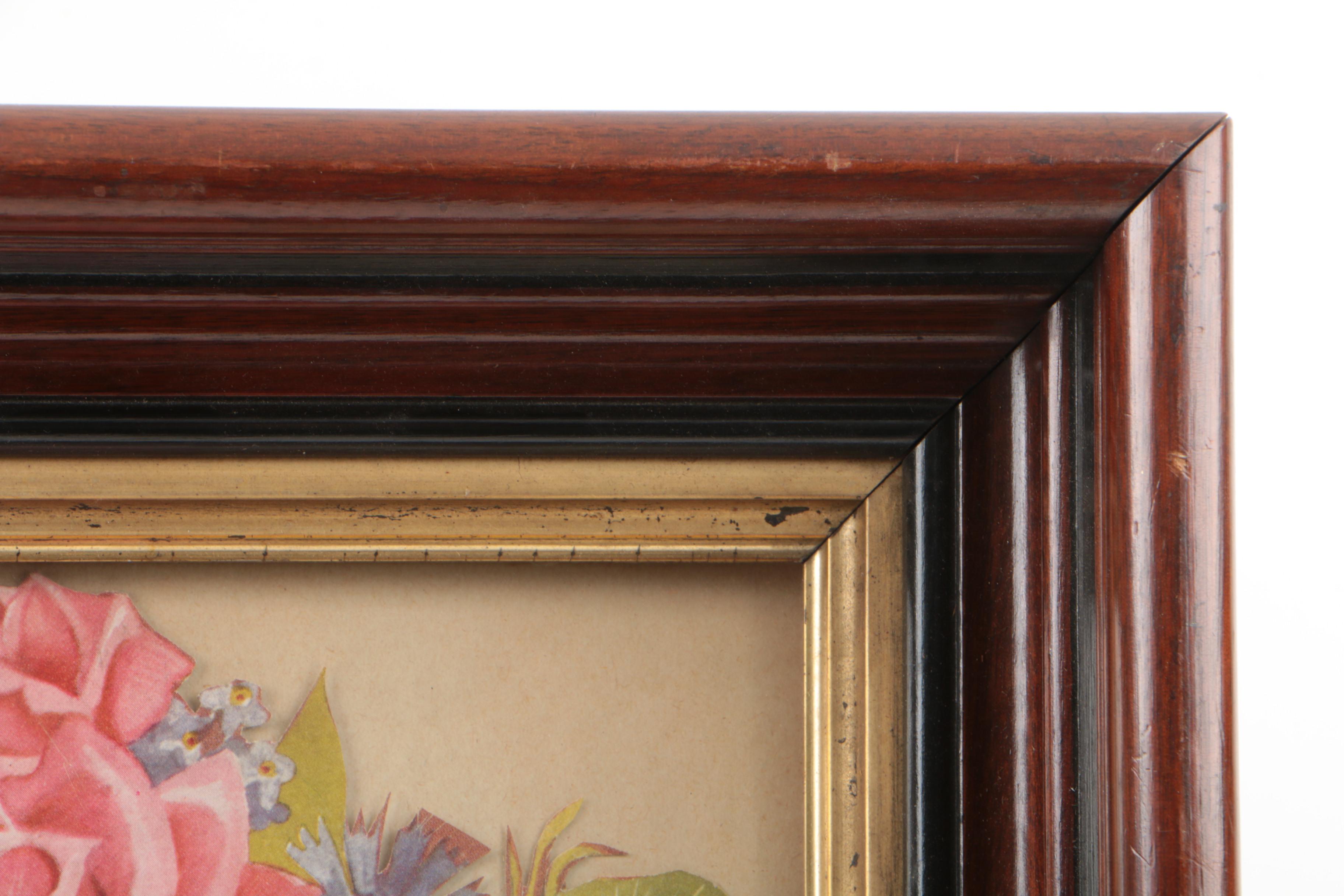 Victorian Offset Lithograph on Paper of a Floral Bouquet