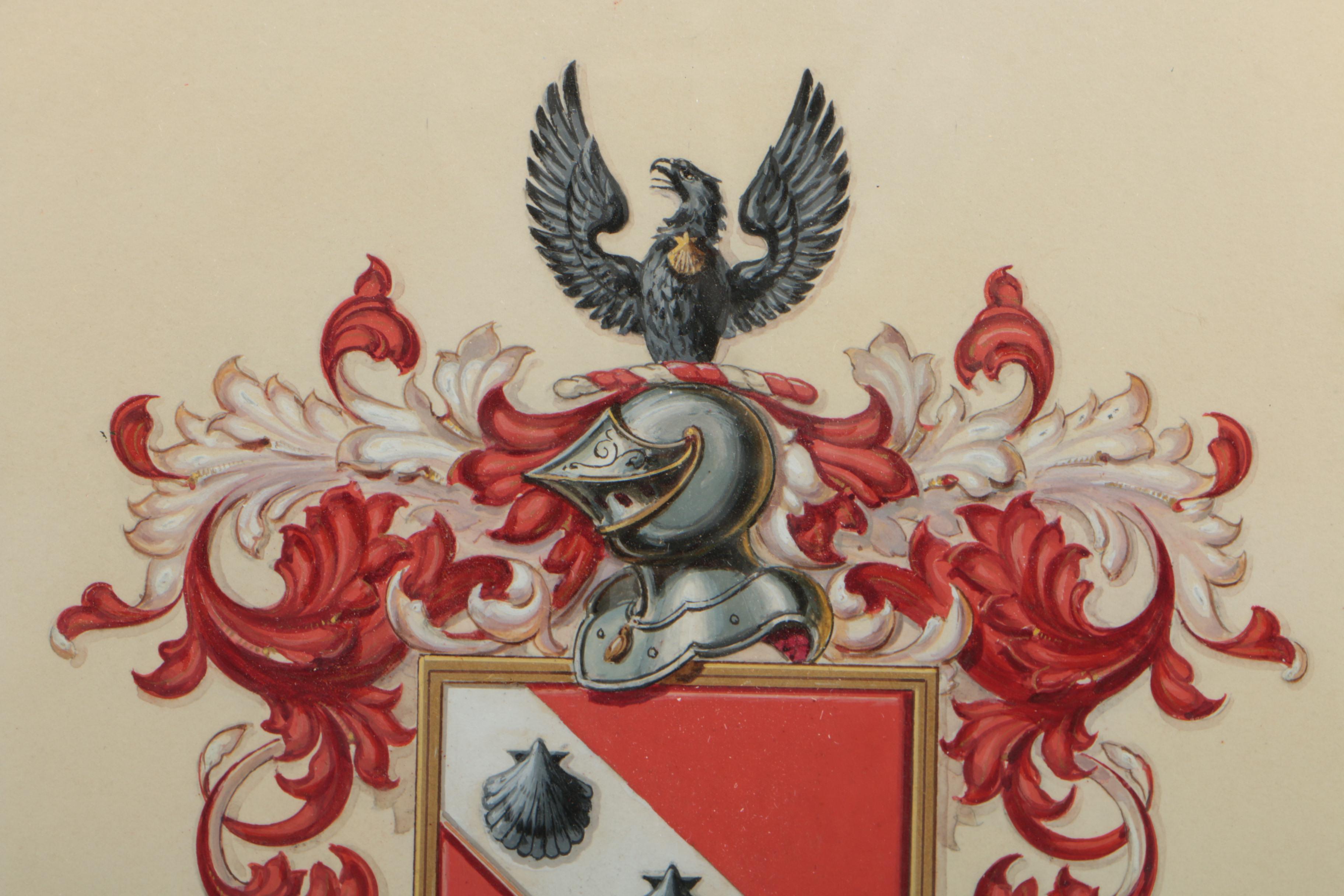 Watercolor Painting on Paper of Bissell Family Coat-of Arms