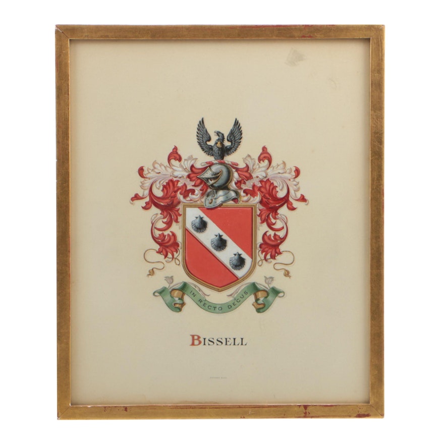 Watercolor Painting on Paper of Bissell Family Coat-of Arms