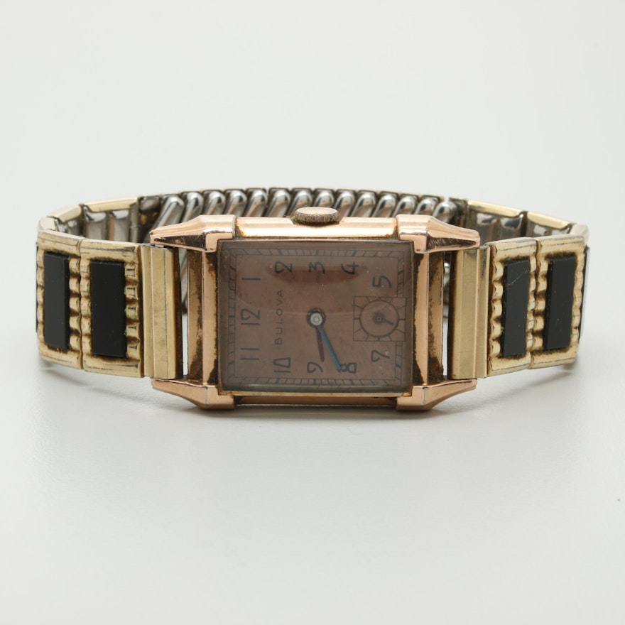 Bulova Gold Filled Black Onyx Wristwatch