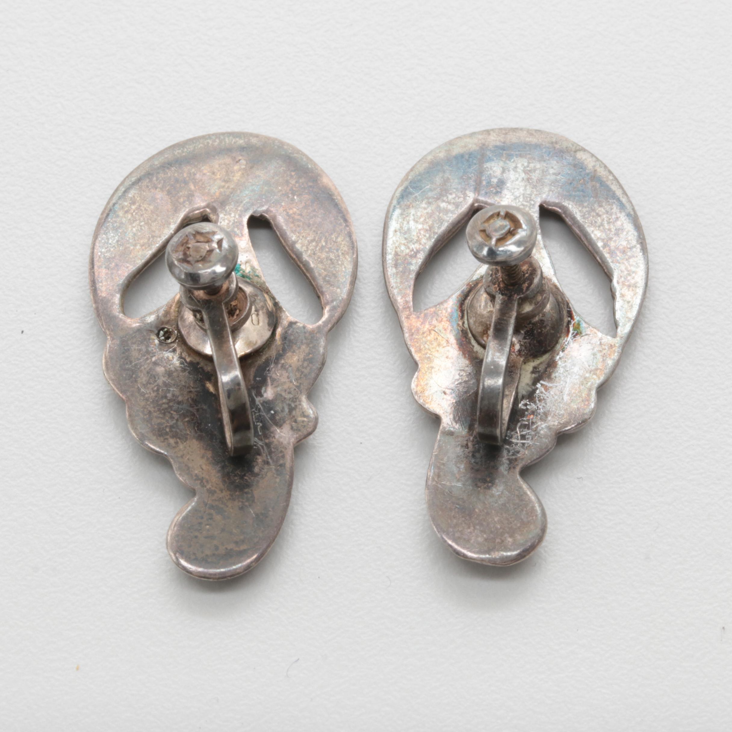 Assortment of Vintage Sterling Silver Abalone and Green Glass Jewelry