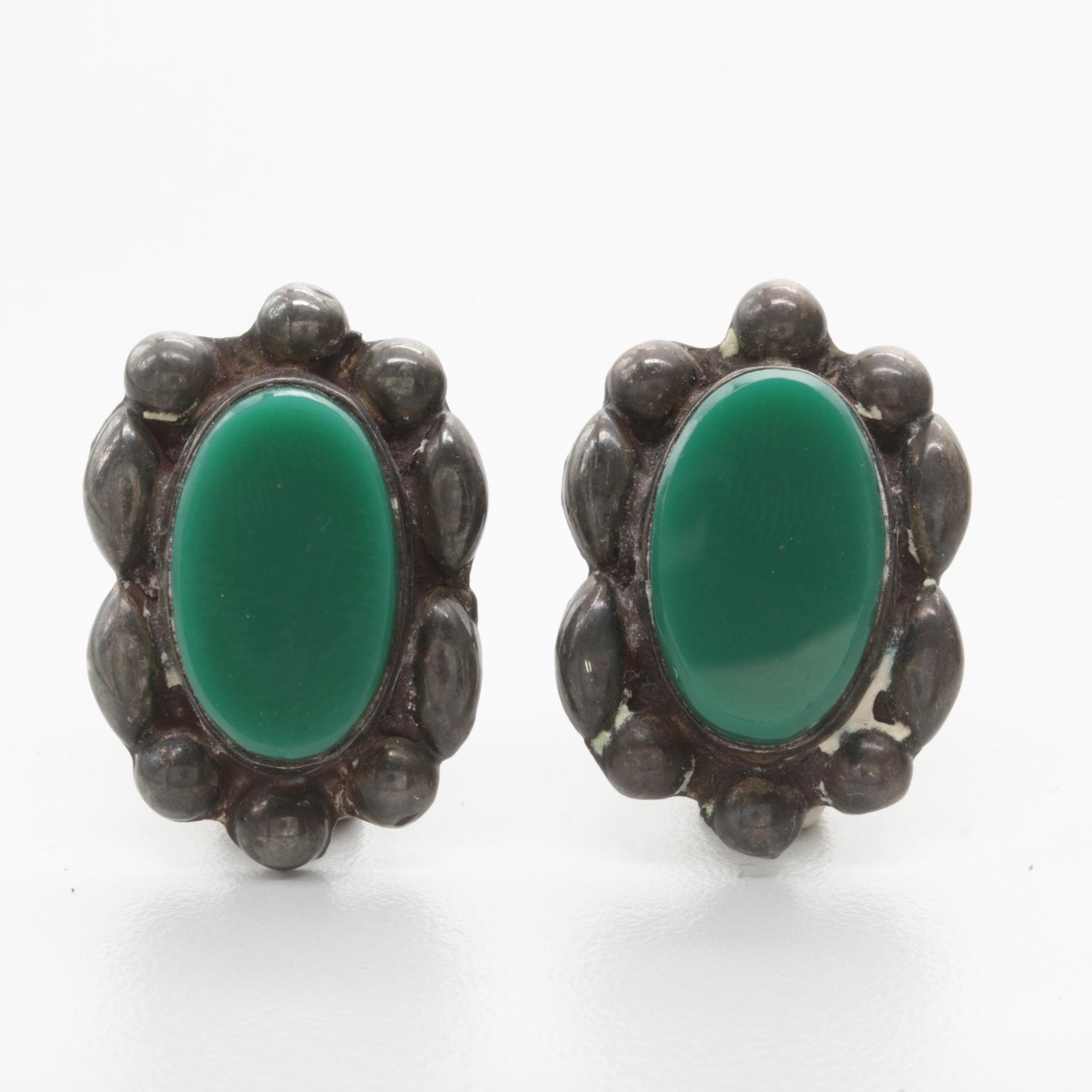 Assortment of Vintage Sterling Silver Abalone and Green Glass Jewelry