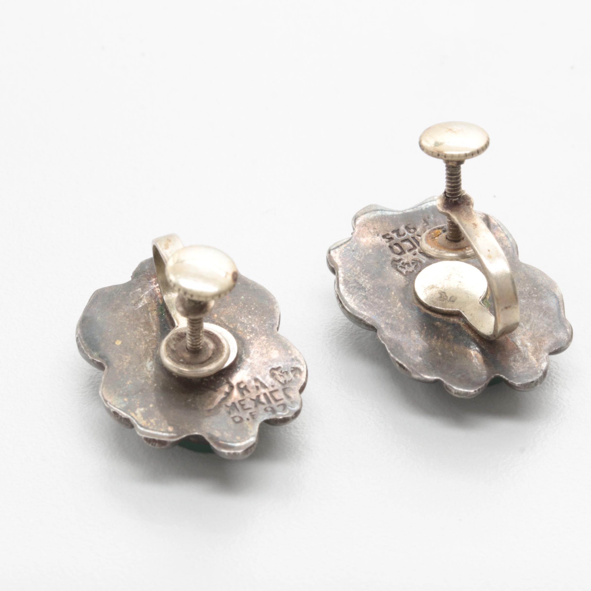 Assortment of Vintage Sterling Silver Abalone and Green Glass Jewelry