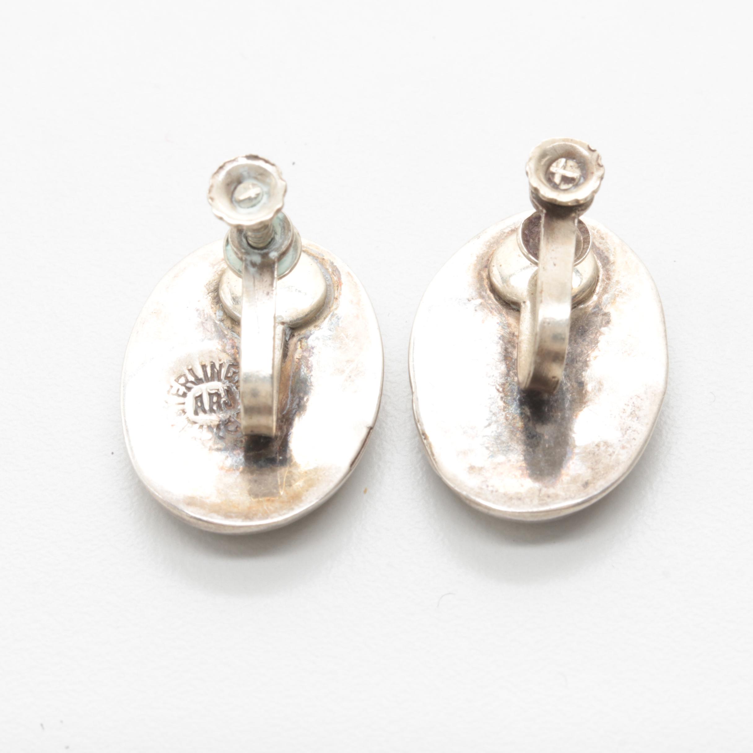 Assortment of Vintage Sterling Silver Abalone and Green Glass Jewelry