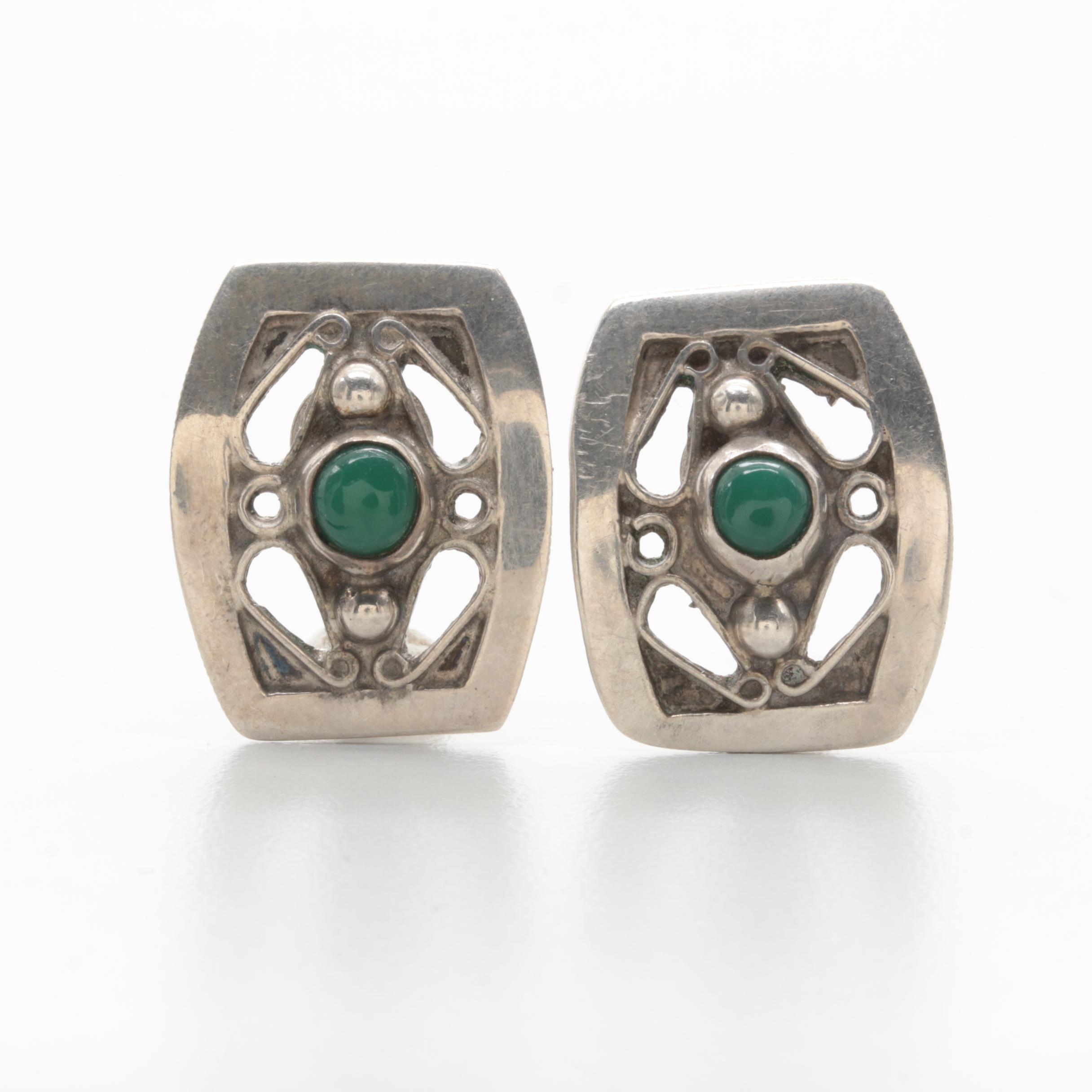 Sterling Silver Green Glass Demi Parure