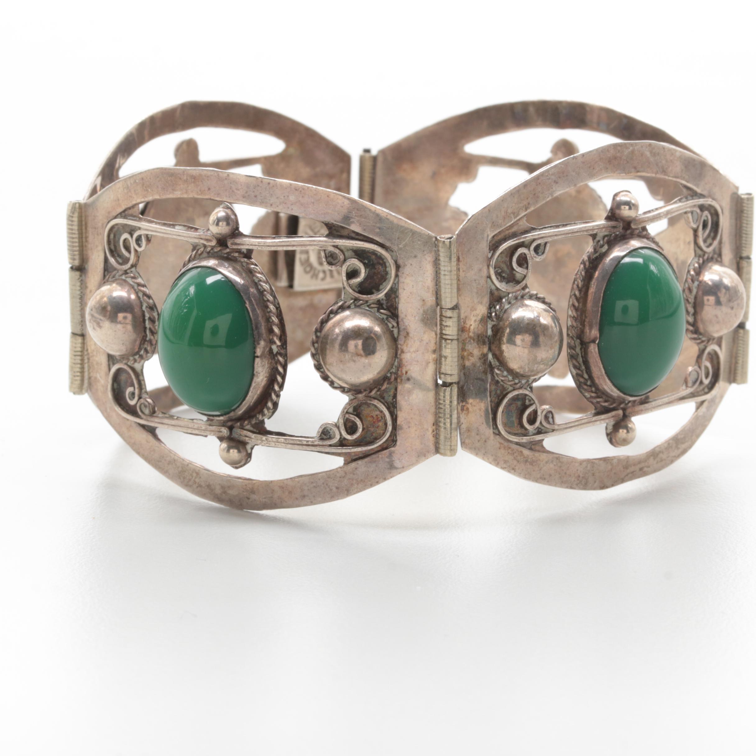 Sterling Silver Green Glass Demi Parure