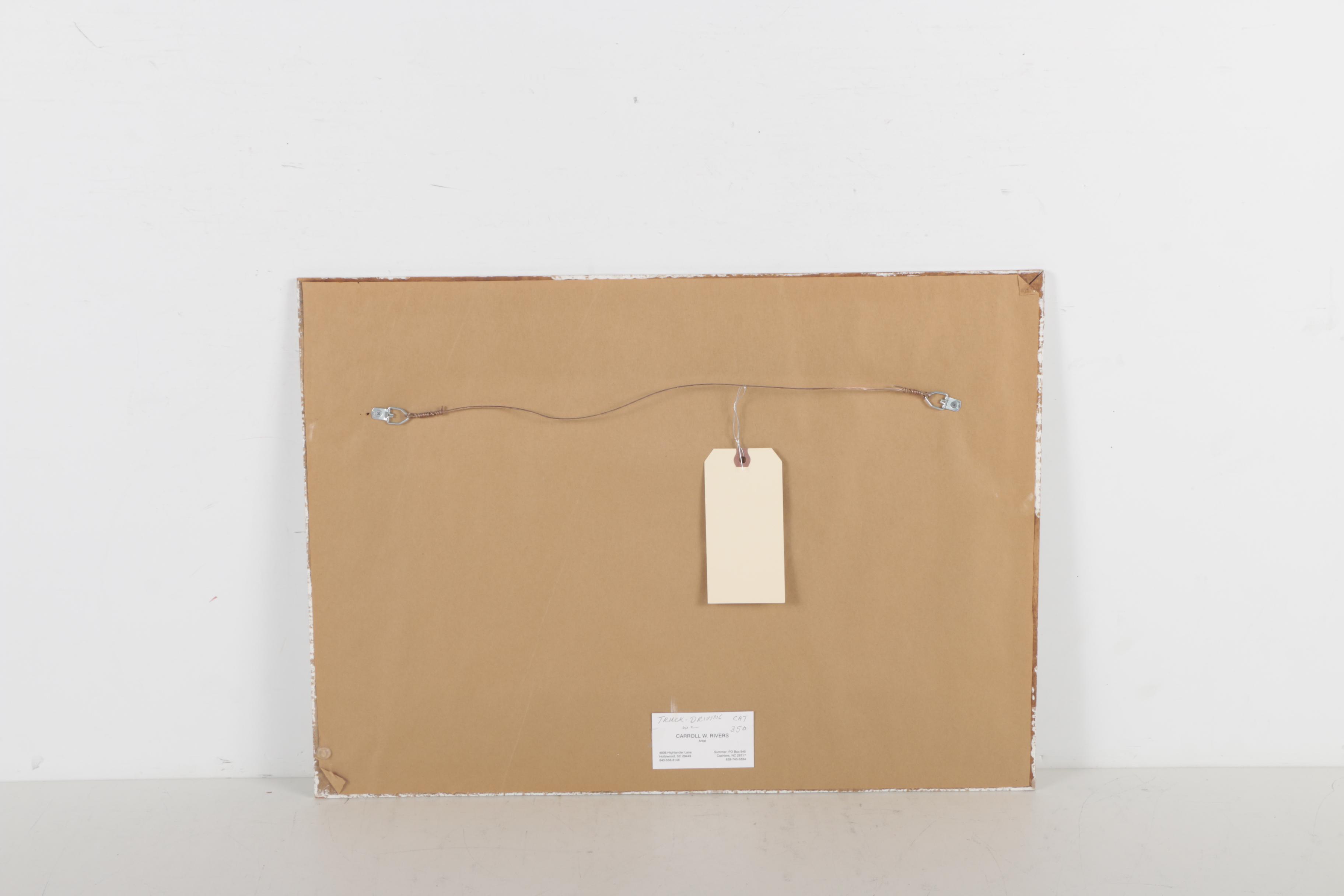 Carroll W. Rivers Watercolor and Gouache Painting "Truck Driving Cat"