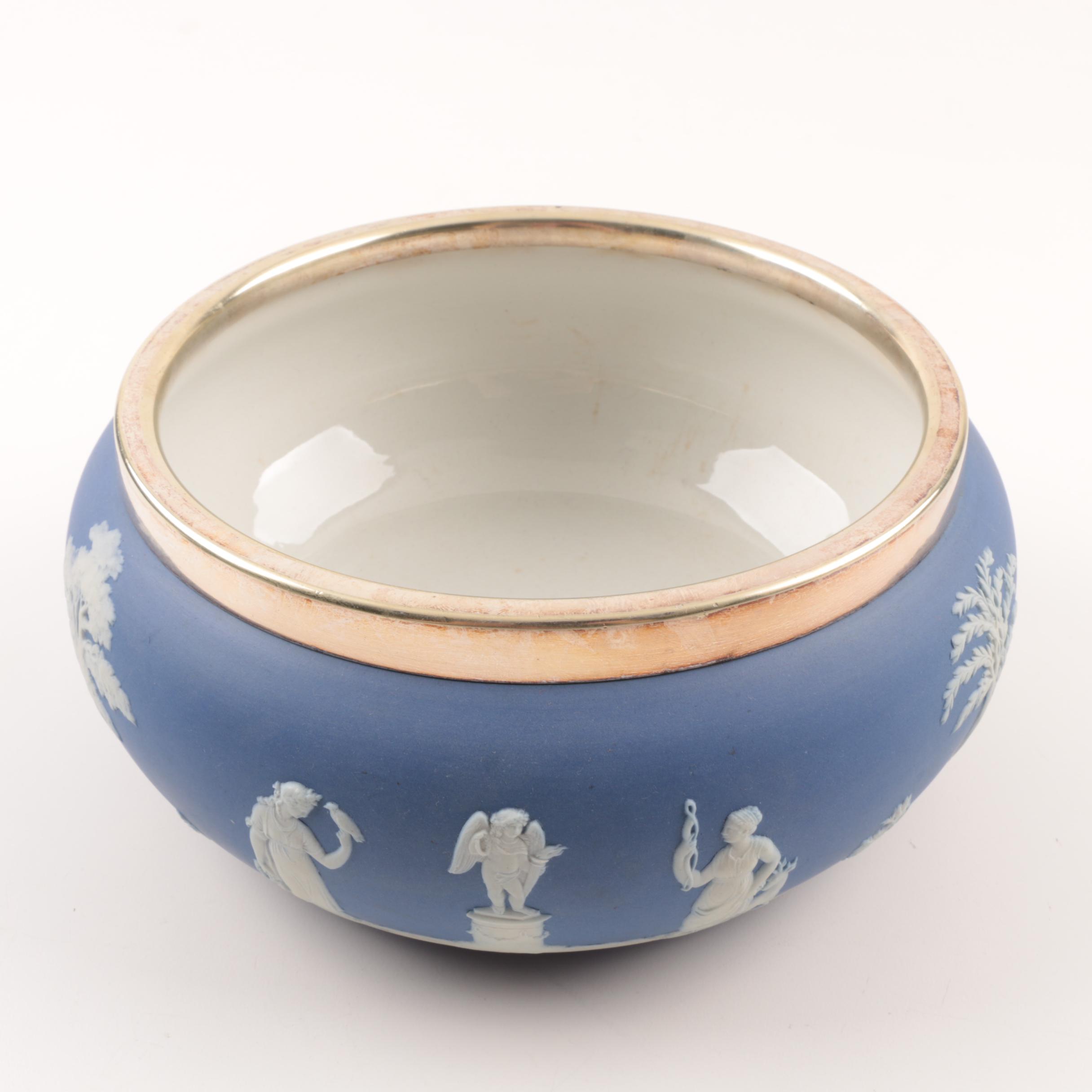 Wedgwood Blue Jasper and Silver Plate Mounted Salad bowl, 20th Century