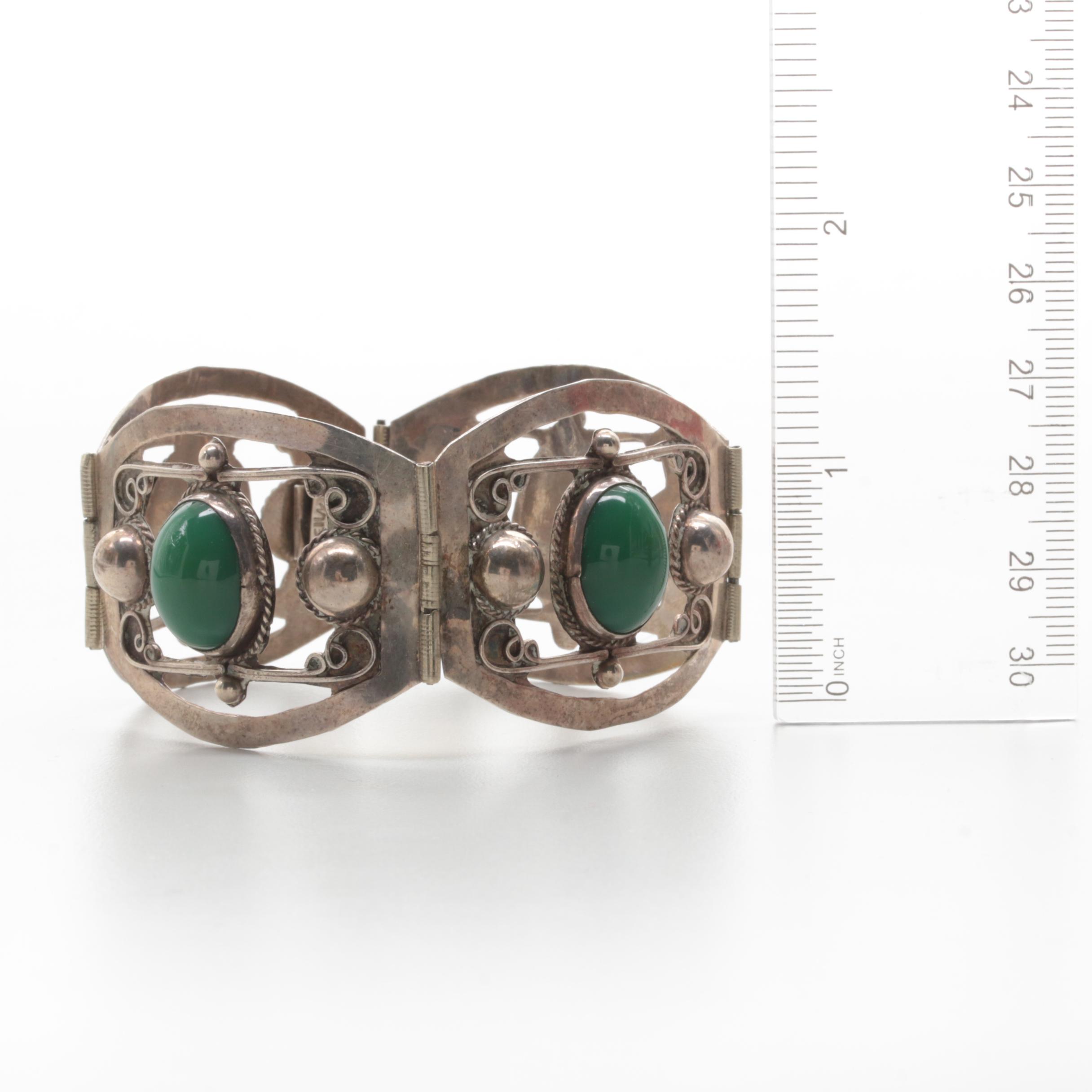 Sterling Silver Green Glass Demi Parure