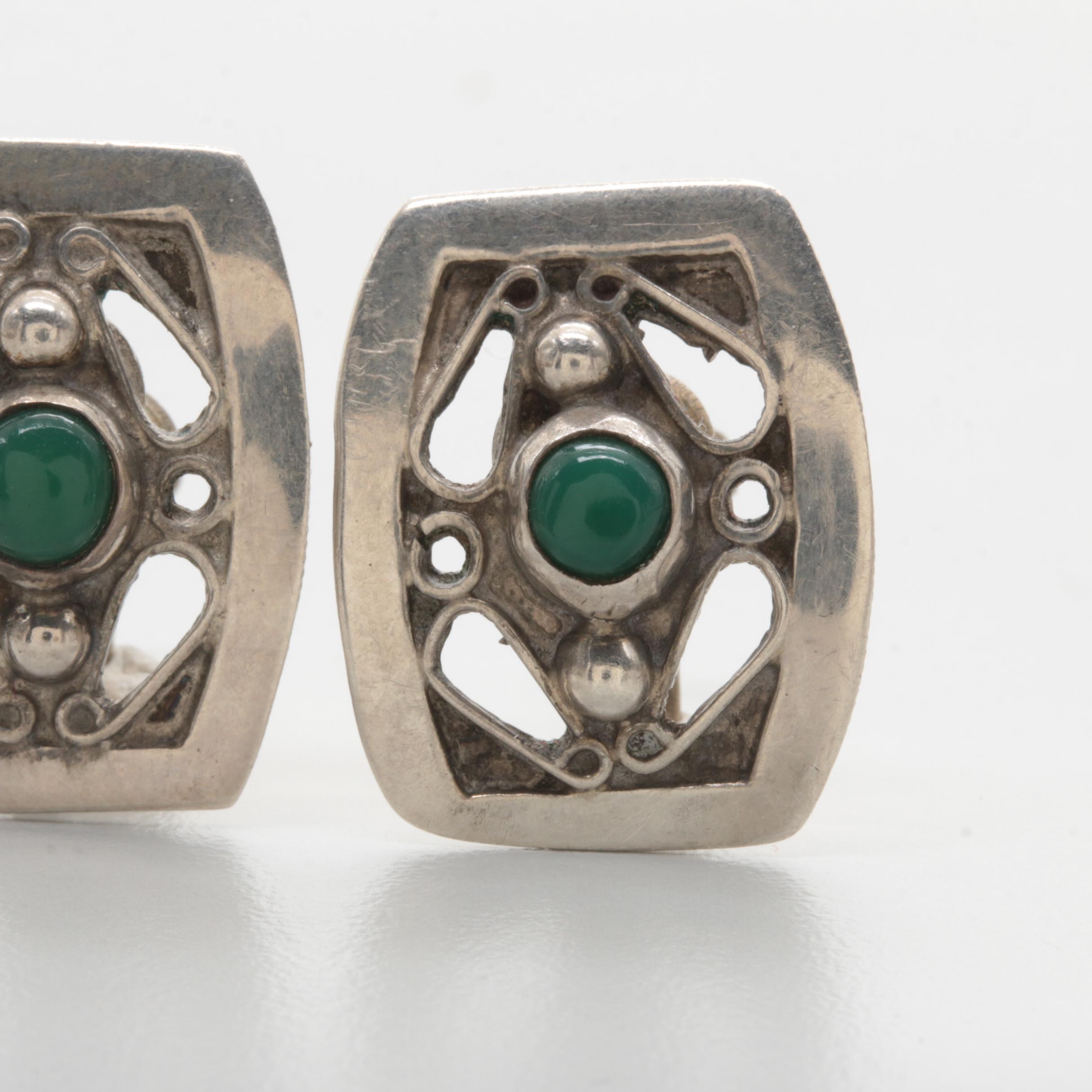 Sterling Silver Green Glass Demi Parure