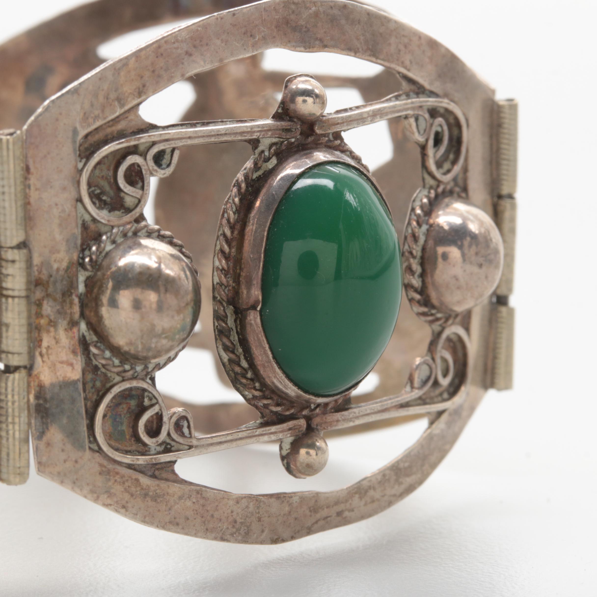 Sterling Silver Green Glass Demi Parure