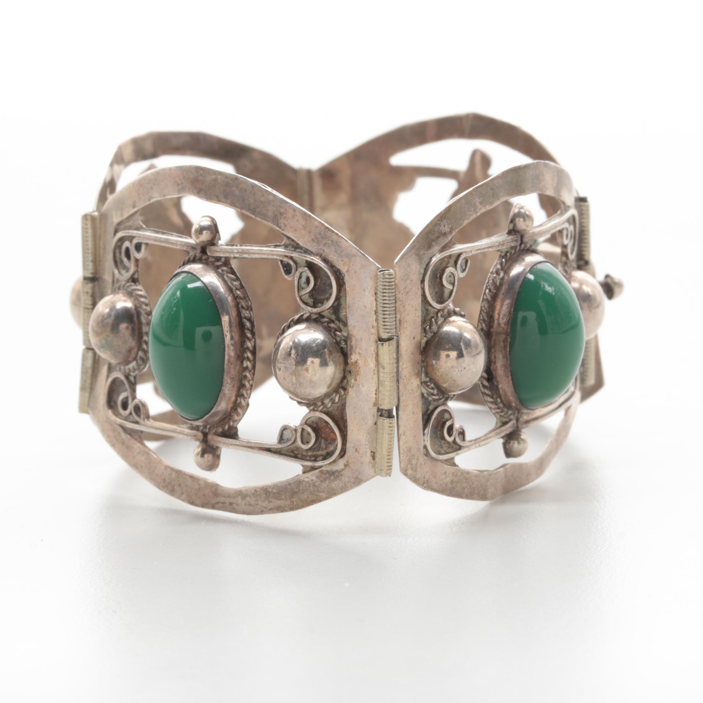 Sterling Silver Green Glass Demi Parure