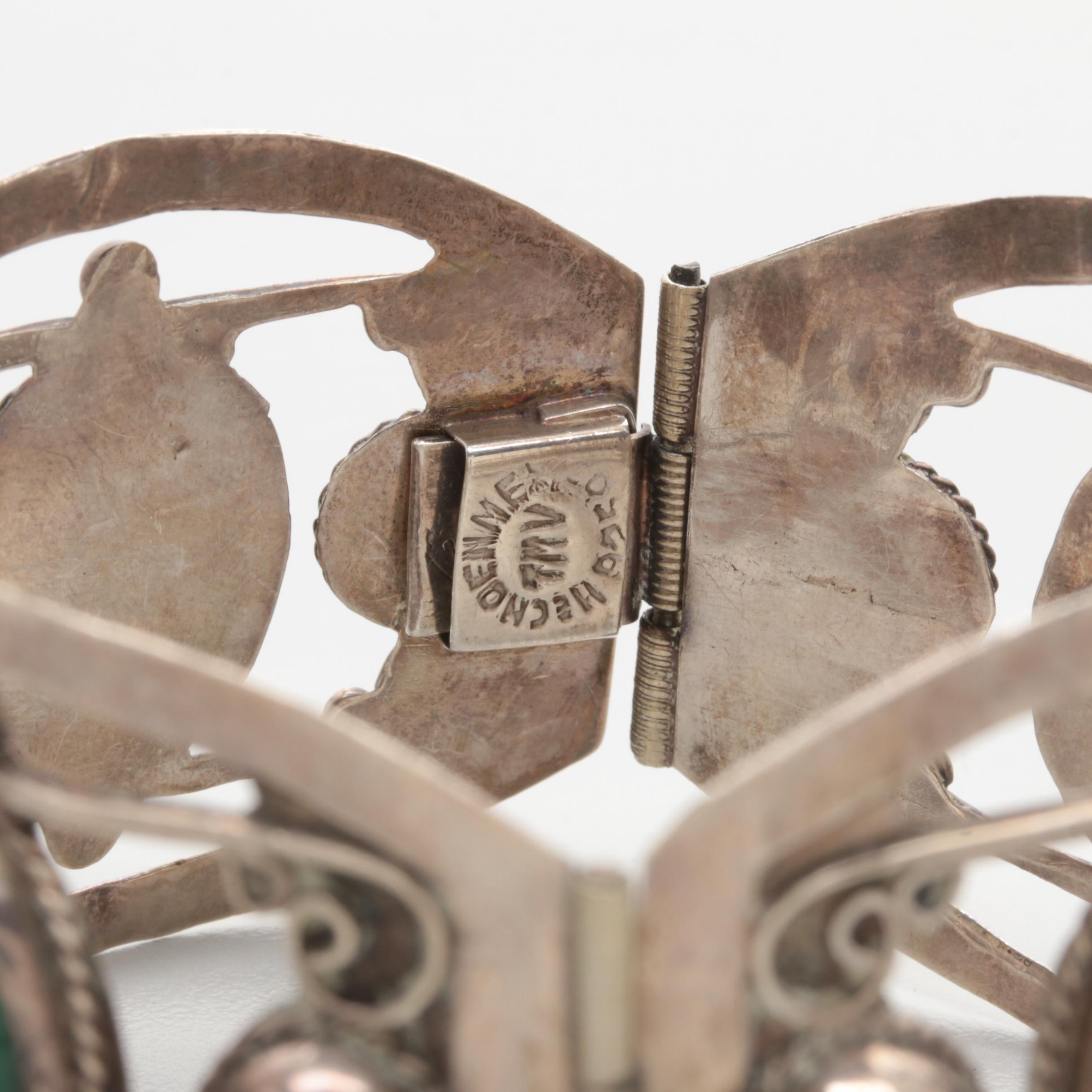 Sterling Silver Green Glass Demi Parure