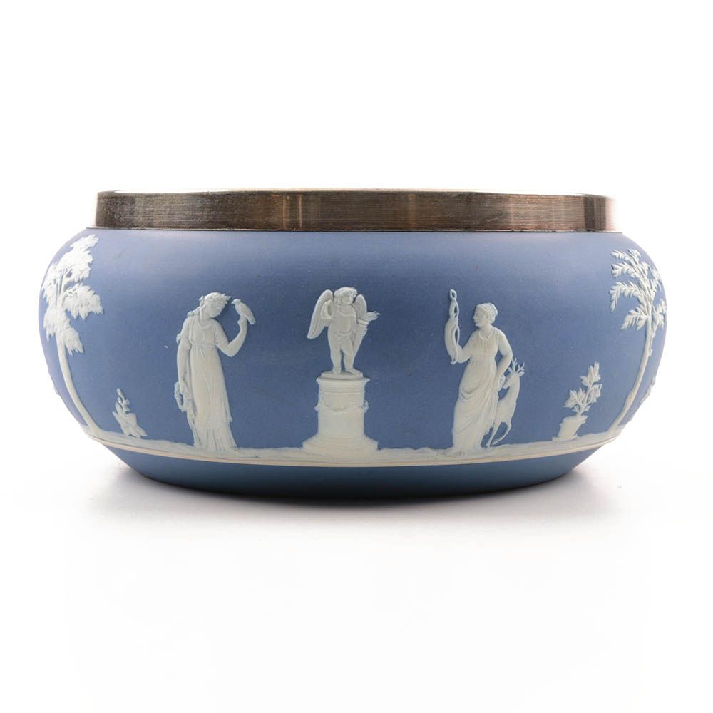 Wedgwood Blue Jasper and Silver Plate Mounted Salad bowl, 20th Century