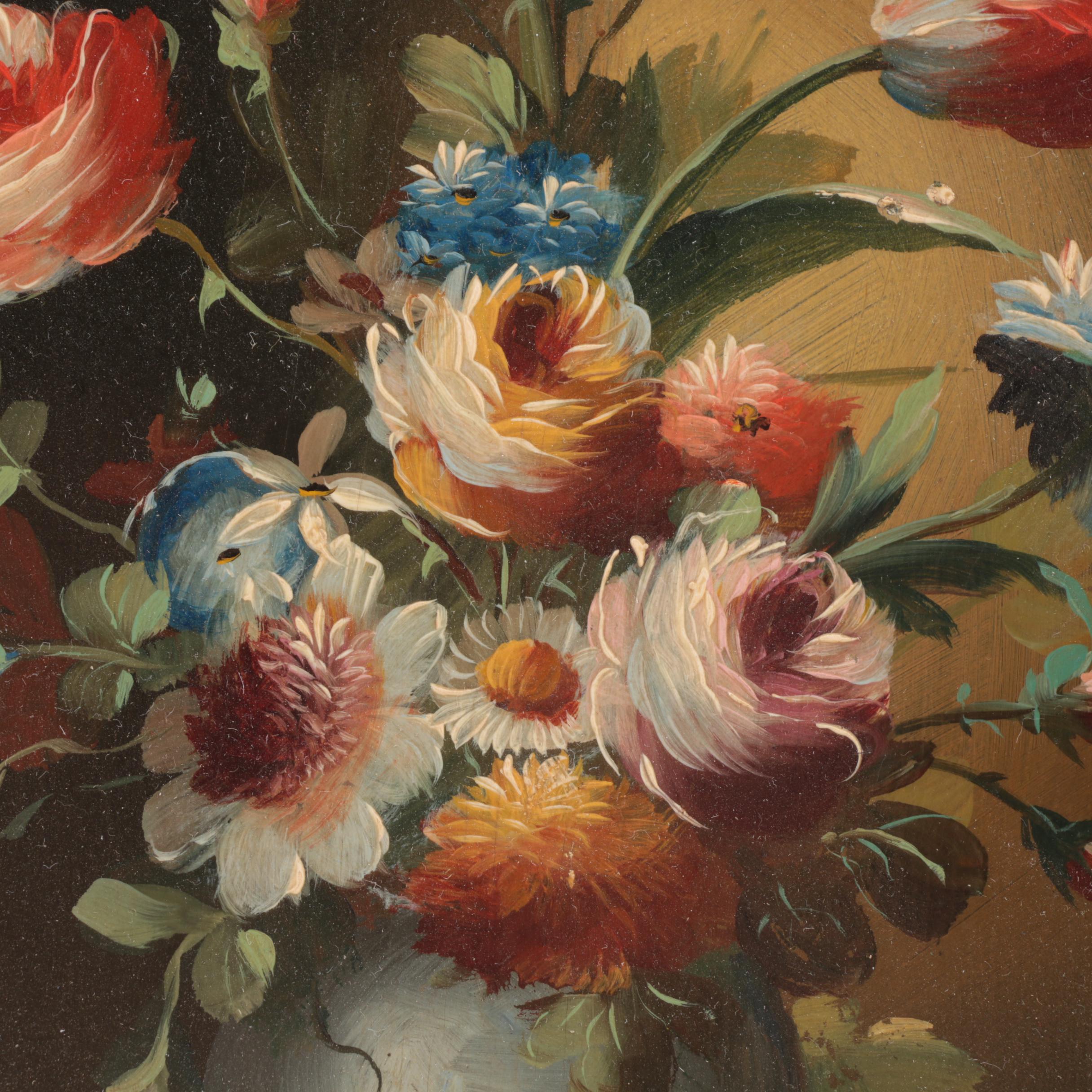 Pair of Italian Oval Floral Still Life Paintings, 20th Century