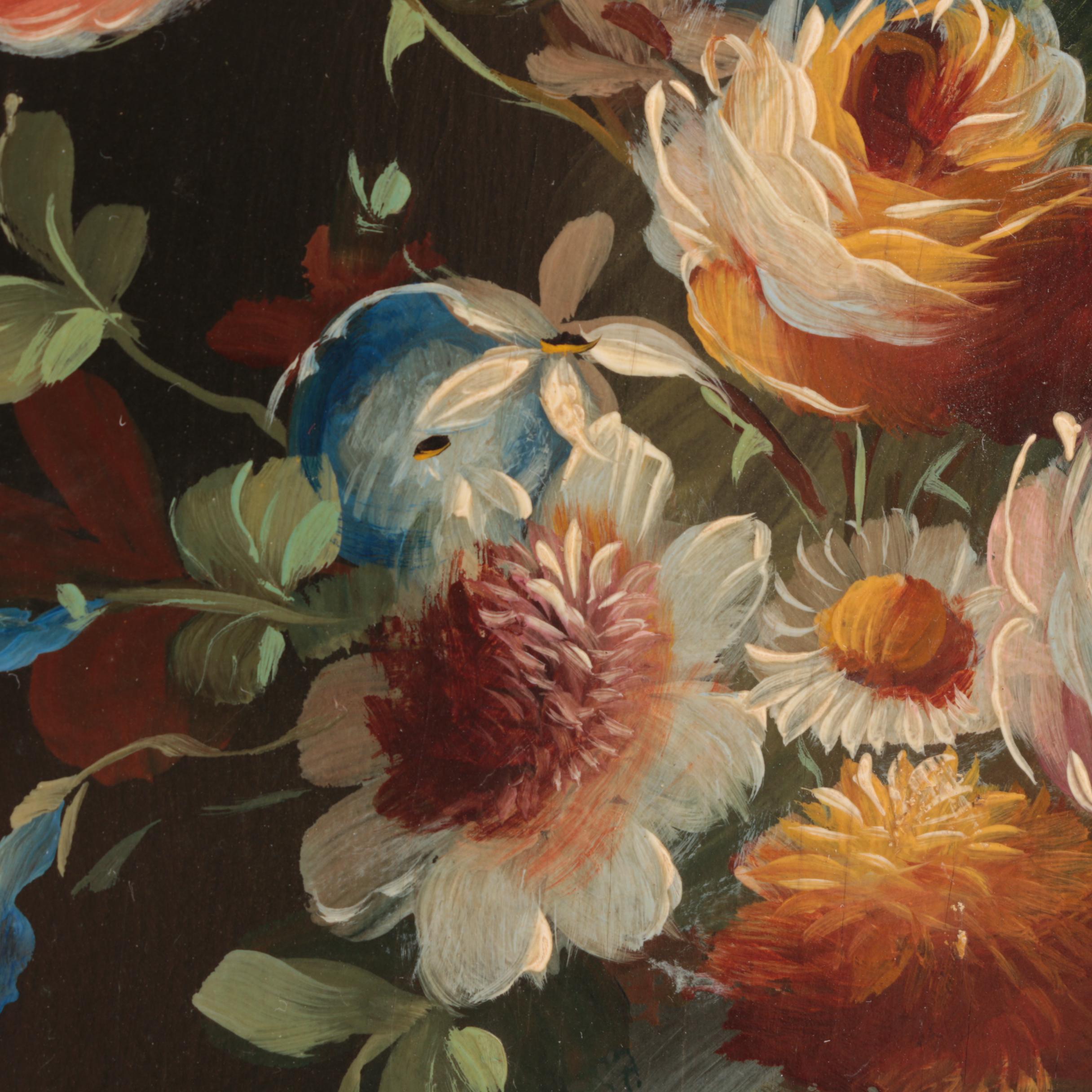 Pair of Italian Oval Floral Still Life Paintings, 20th Century