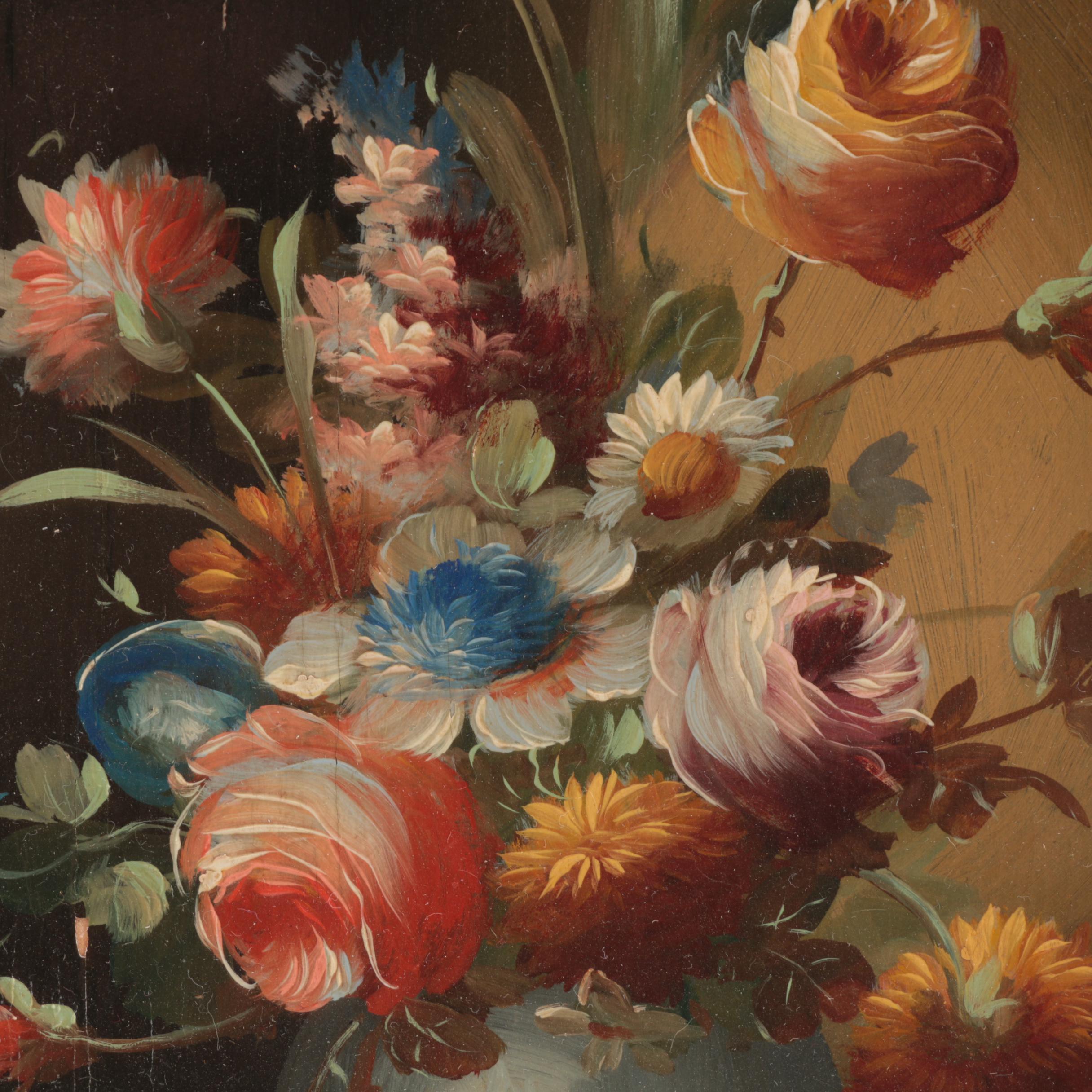 Pair of Italian Oval Floral Still Life Paintings, 20th Century