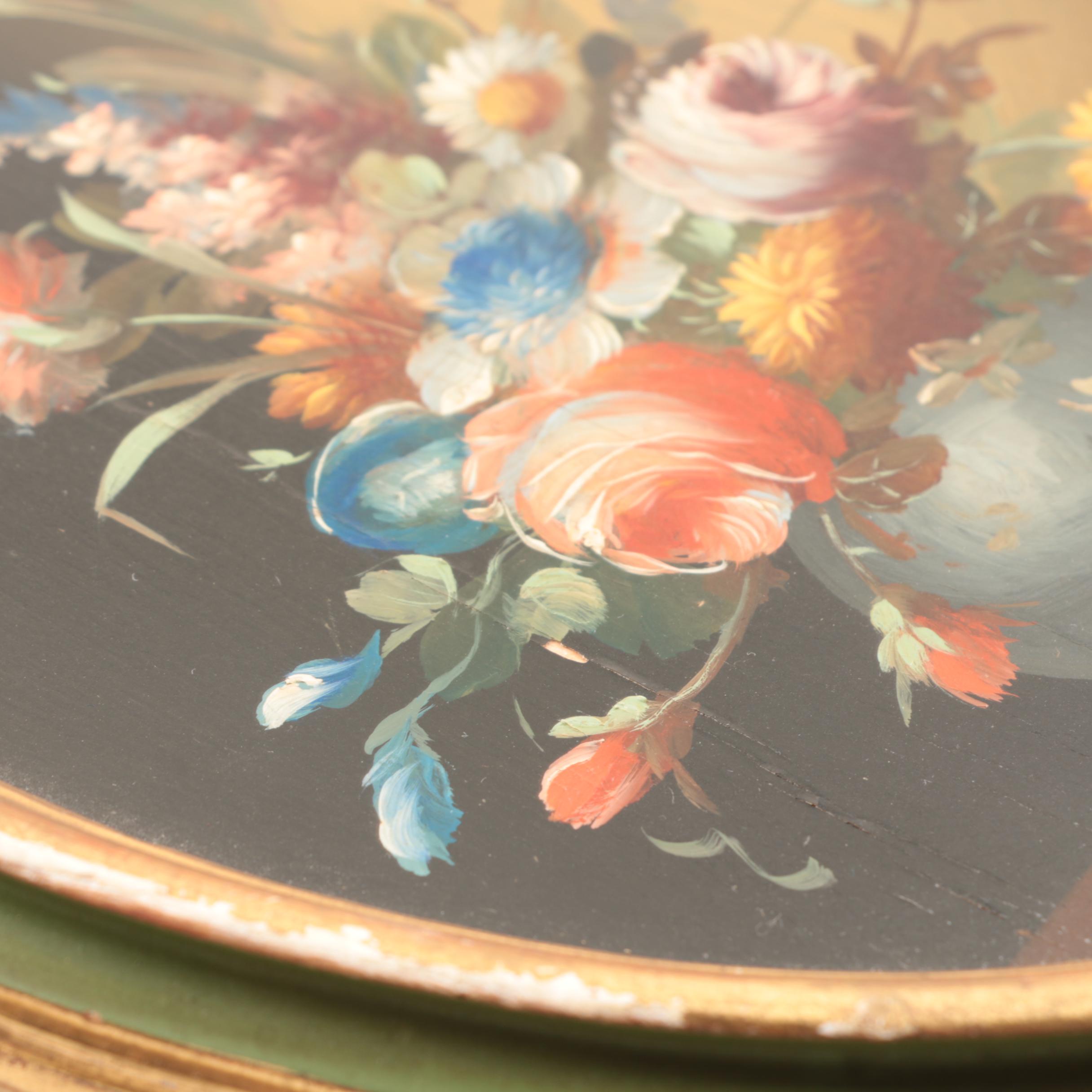 Pair of Italian Oval Floral Still Life Paintings, 20th Century