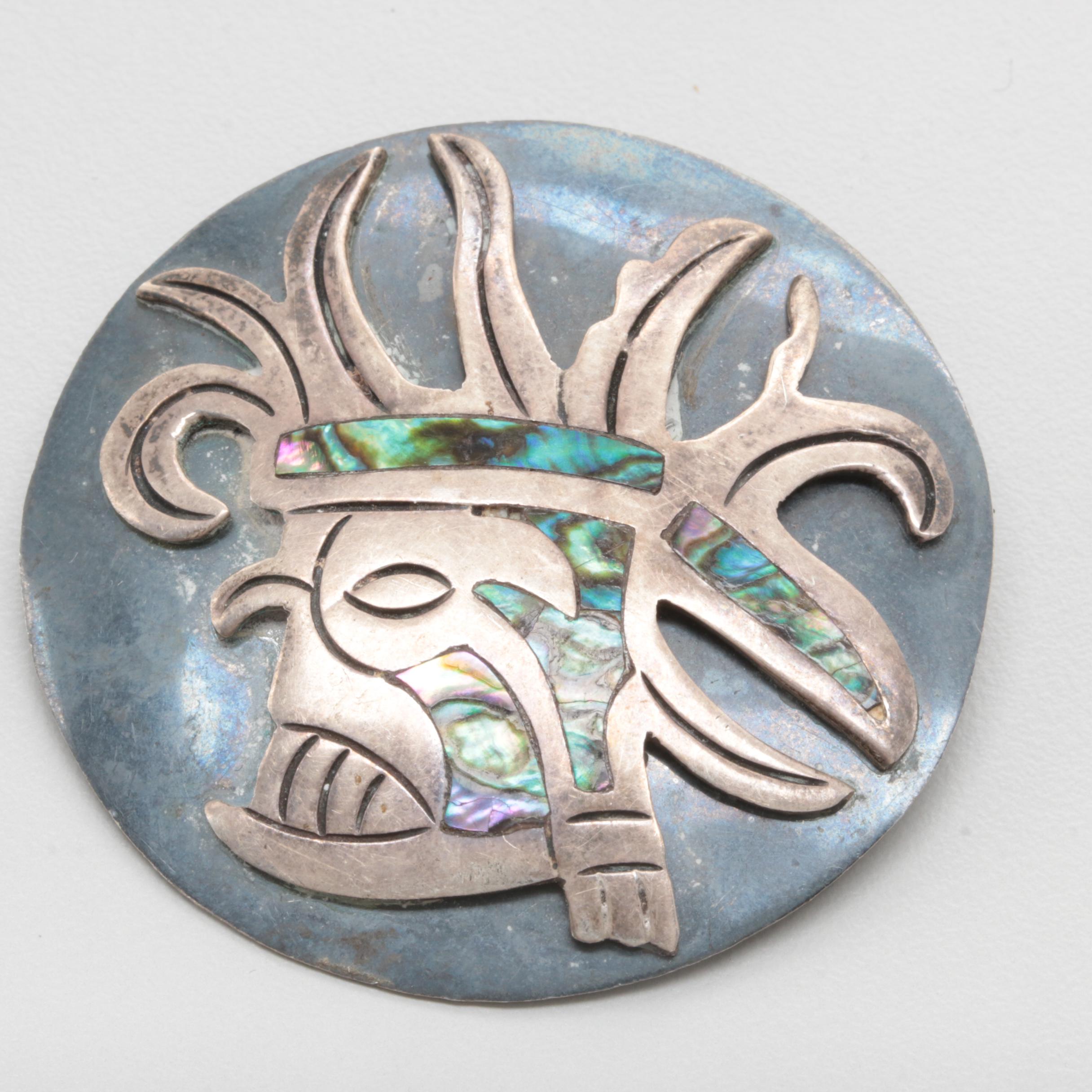 Assortment of Vintage Sterling Silver Abalone and Green Glass Jewelry