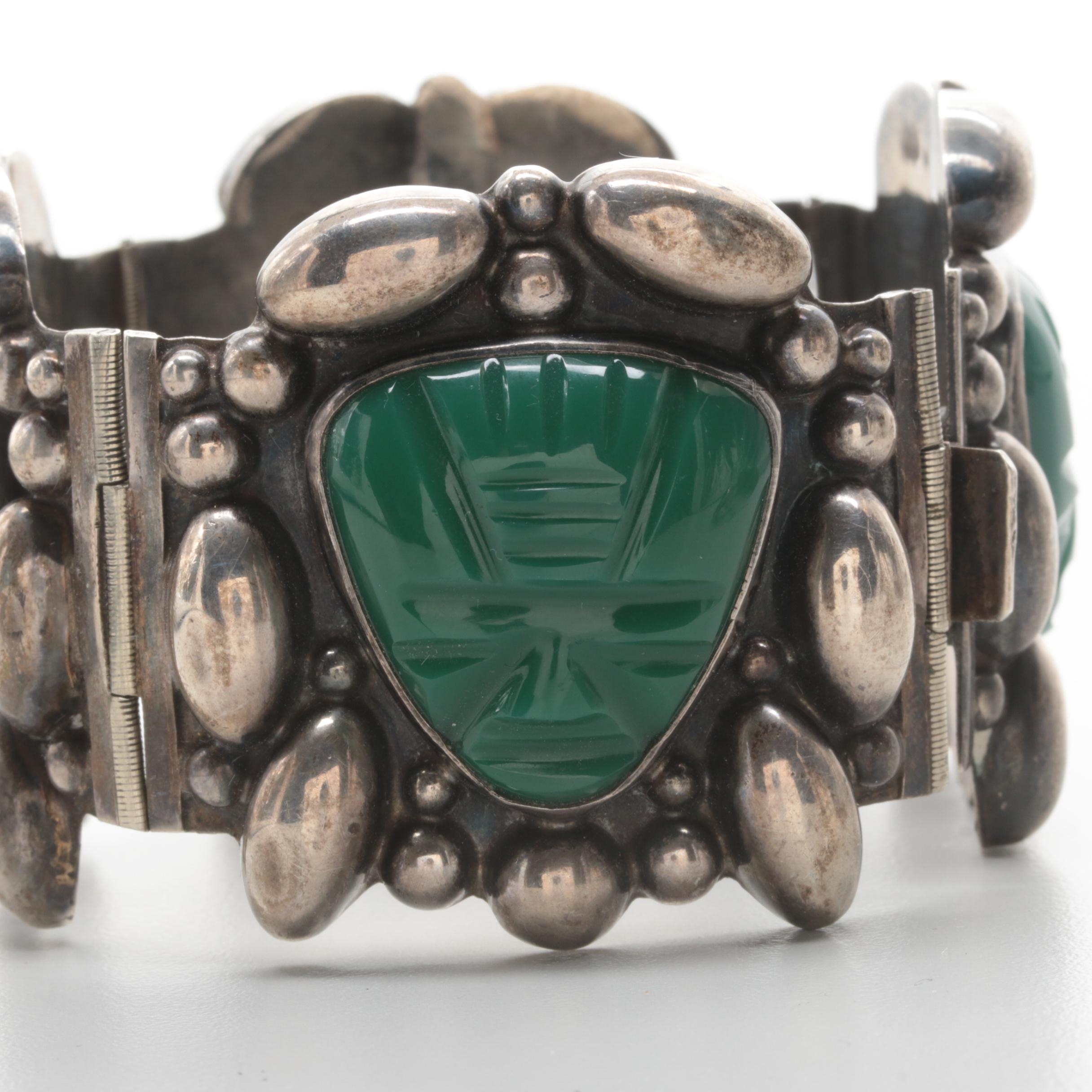 Assortment of Vintage Sterling Silver Abalone and Green Glass Jewelry