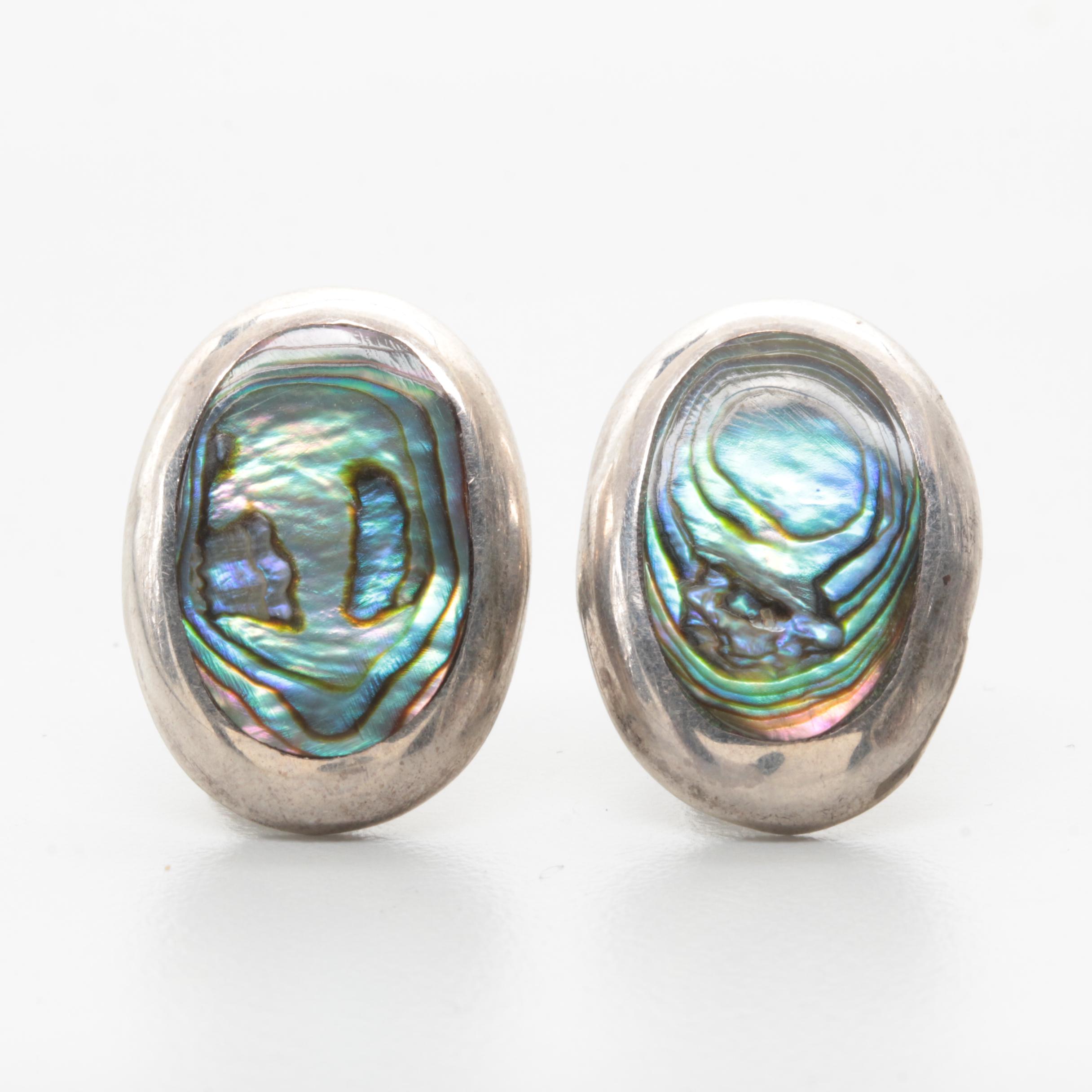 Assortment of Vintage Sterling Silver Abalone and Green Glass Jewelry