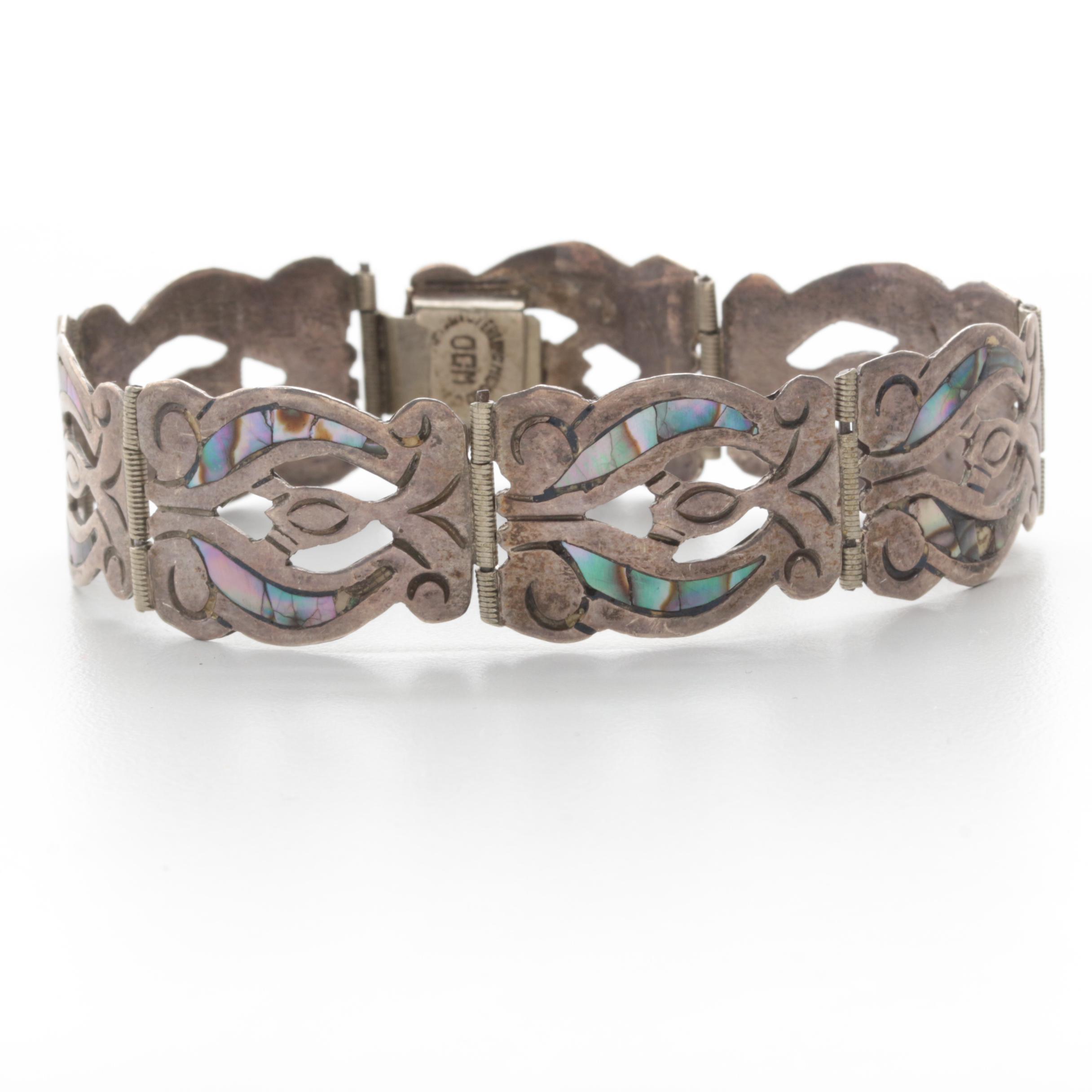 Assortment of Vintage Sterling Silver Abalone and Green Glass Jewelry